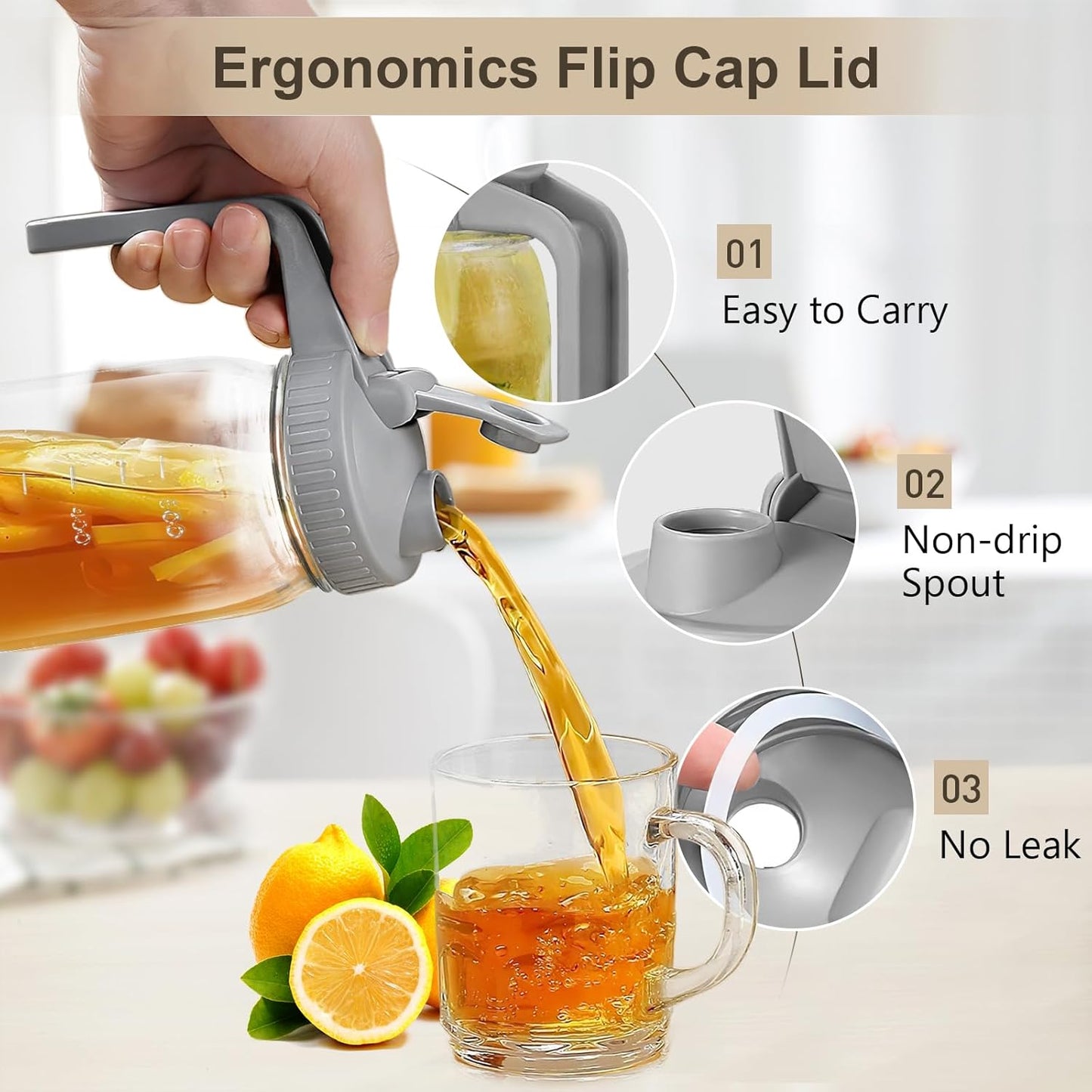 Creamer Pitcher Jar with Lid - 2 Pack No Leak 32oz Airtight Mason Jar with Pour Spout Lid, Classic Wide Mouth Jug Easy to Clean, Ideal for Coffee, Breastmilk, Iced & Sun Tea, Juices