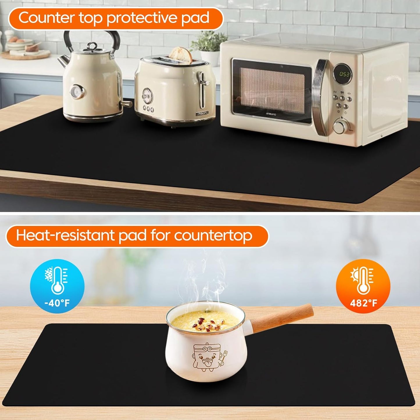 Extra Large Silicone Mats for Kitchen Counter, Dining Table Top Protector, Workbench Countertop Protector, Skin-Friendly Surface Heat Resistant Mat, Freely Cuttable(Black, 24" x 80" x 1.6mm)