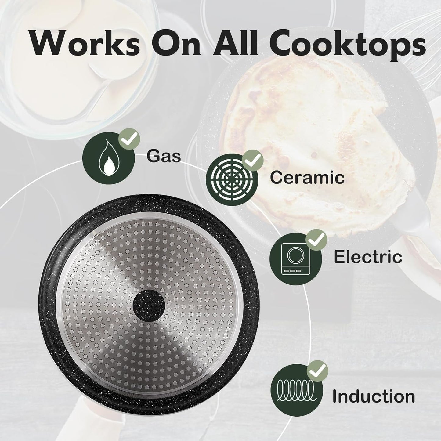 Crepe Pan,10 in Nonstick Crepe Pan, Granite Flat Skillet,non stick Dosa Tawa Comales Para Tortillas Pancake Pan,Dishwasher and Oven Safe Cookware,Induction Compatible, PFOA Free