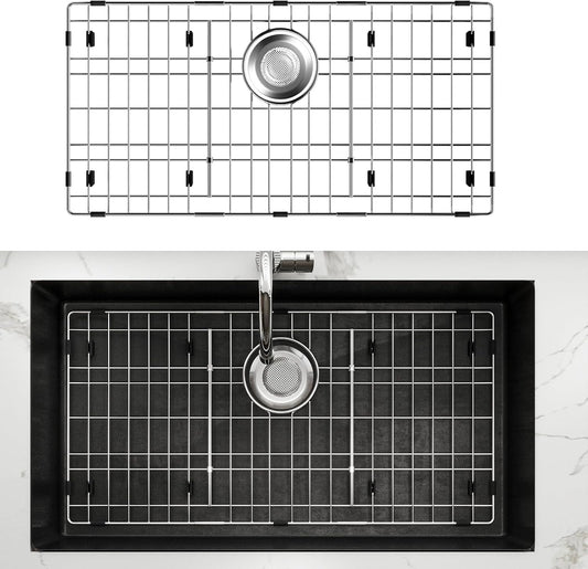 28-3/8’’ x 14-3/16’’ Stainless Steel Sink Grid, Sink Protectors for Kitchen Sink, Sink Protector with Rear Drain for Single Sink Bowl, Sink Bottom Grid, Sink Grate for Bottom with Sink Strainer