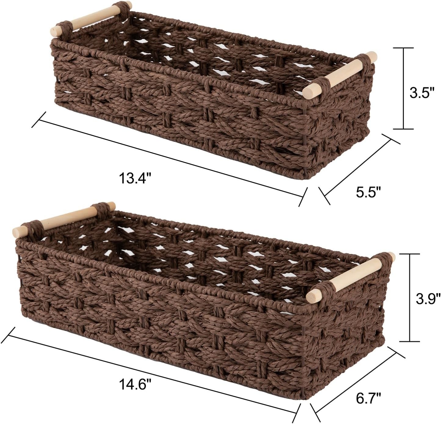 OIAHOMY Toilet Paper Baskets Handmade Paper Rope Decorative Wicker Storage Tank Shelf Cabinet Organizer for Bathroom Home, Set of 2, Brown