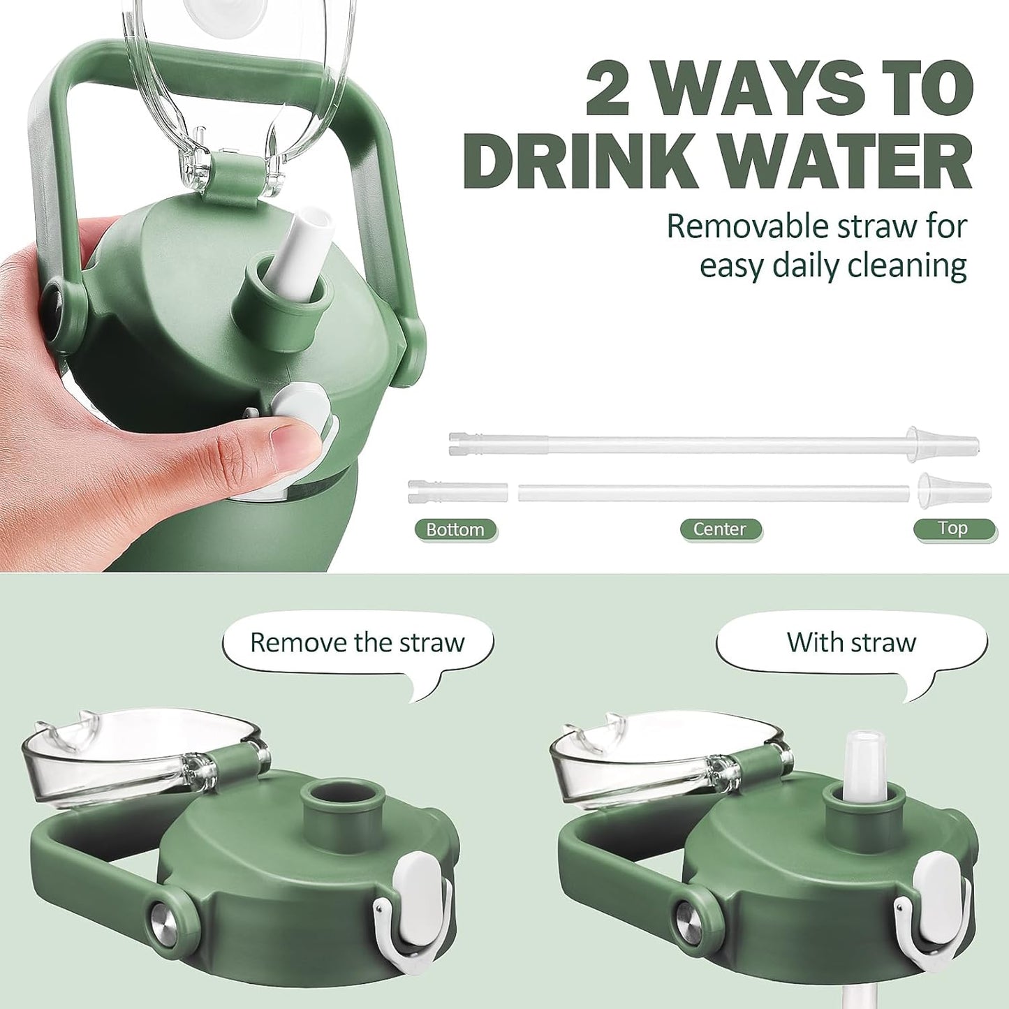 kytffu 56oz Glass Water Bottles with Straw, Motivational Glass Bottle with Silicone Sleeve and Time Marker, Leakproof Large Glass Water Jug for Gym Home Office,Olive