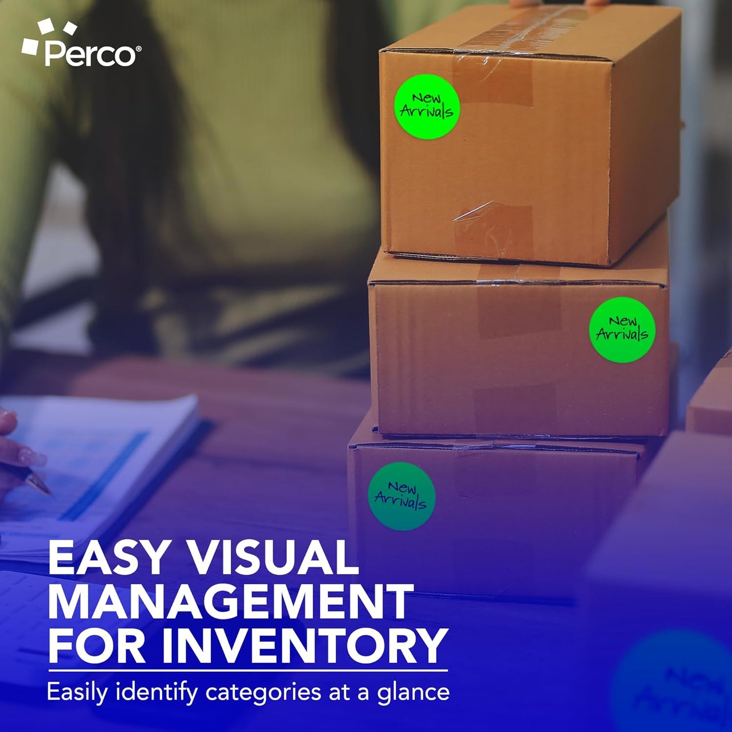 Perco Fluorescent Green 3-Inch Round Circle Dot Sticker Labels with Easy Peel Perforation - 500 Labels per Roll - Strong Adhesion, Vibrant Colors for Organizing, Crafting & More - Made in USA