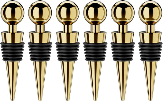 Wine Stoppers for Wine Bottles 6Pcs Vacuum Wine Bottle Stopper with Silicone Reusable Wine Corks, Leak proof Keep Fresh Suitable for Standard (Gold, 6 Pack)