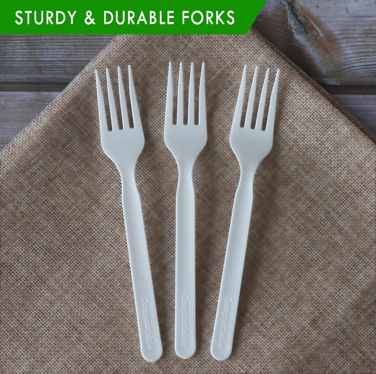 GreenWorks Heavy-duty Compostable Forks, BPI Certified 100 Count Large Disposable Cutlery Utensils Silverware Flatware Fork
