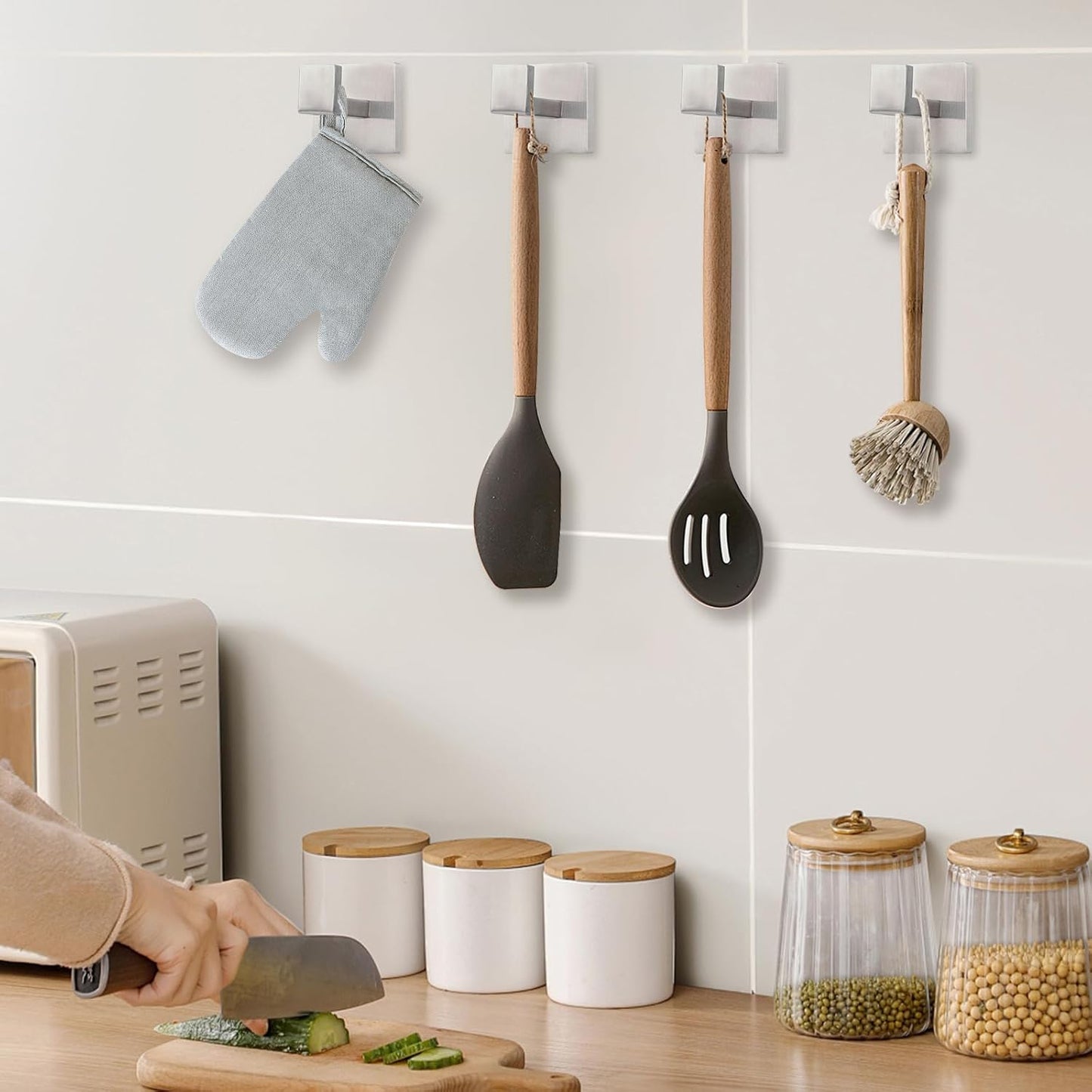 IBosins 4 Pack Towel Hooks Hand Towel Holder for Bathroom Wall Livingroom Bedroom Kitchen Closet Heavy Duty Stainless Steel Hook Hanger for Robe, Bath Towel, Coat (Square Brushed Silver)