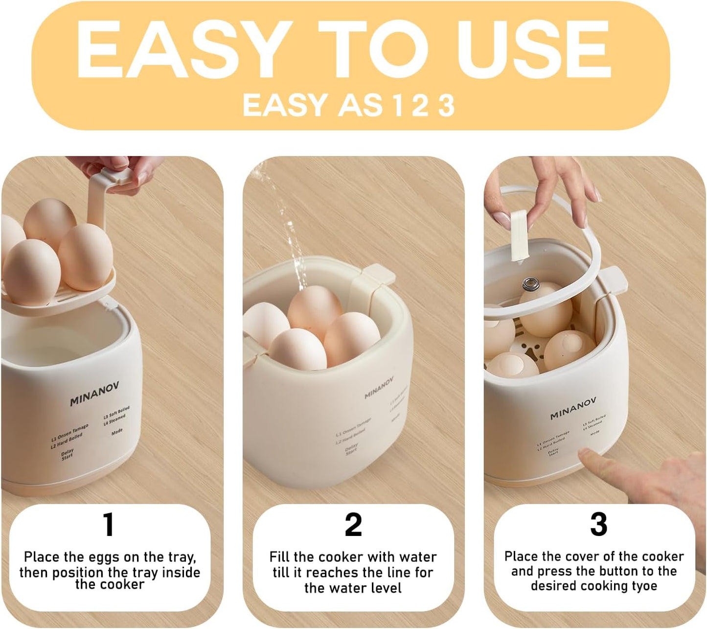 Egg Maker - Electric Egg Cooker with Auto Shut Off and Alarm- Egg Maker Machine for Hard Boiled, Soft Boiled, Steamed Eggs, Onsen Tamago - Smart Egg Cooker for Home,Kitchen, RV,Camping