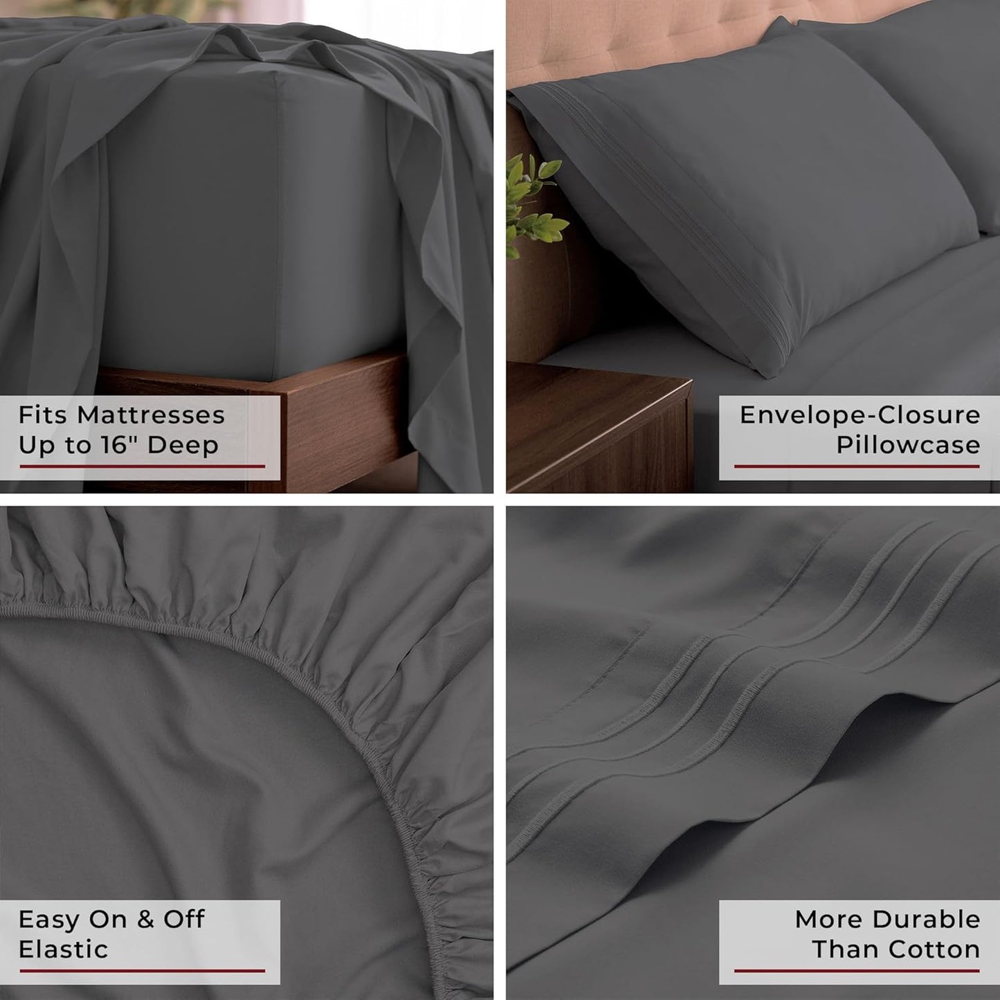 Mellanni California King Sheets Set - 4 PC Iconic Collection Bedding - Hotel Luxury, Extra Soft, Cooling Bed Sheets - Wrinkle, Fade, Stain Resistant (Cal King, Gray)
