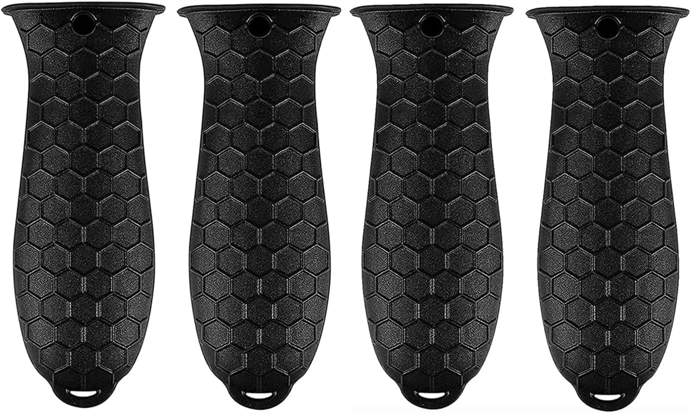 4 Pcs Silicone Hot Handle Holder, Potholder for Cast Iron Skillets, Non-Slip Rubber Pot Handle Sleeve Heat Resistant for Frying Pans & Griddles Sleeve Grip Handle Cover,Metal cookware Handles, Black