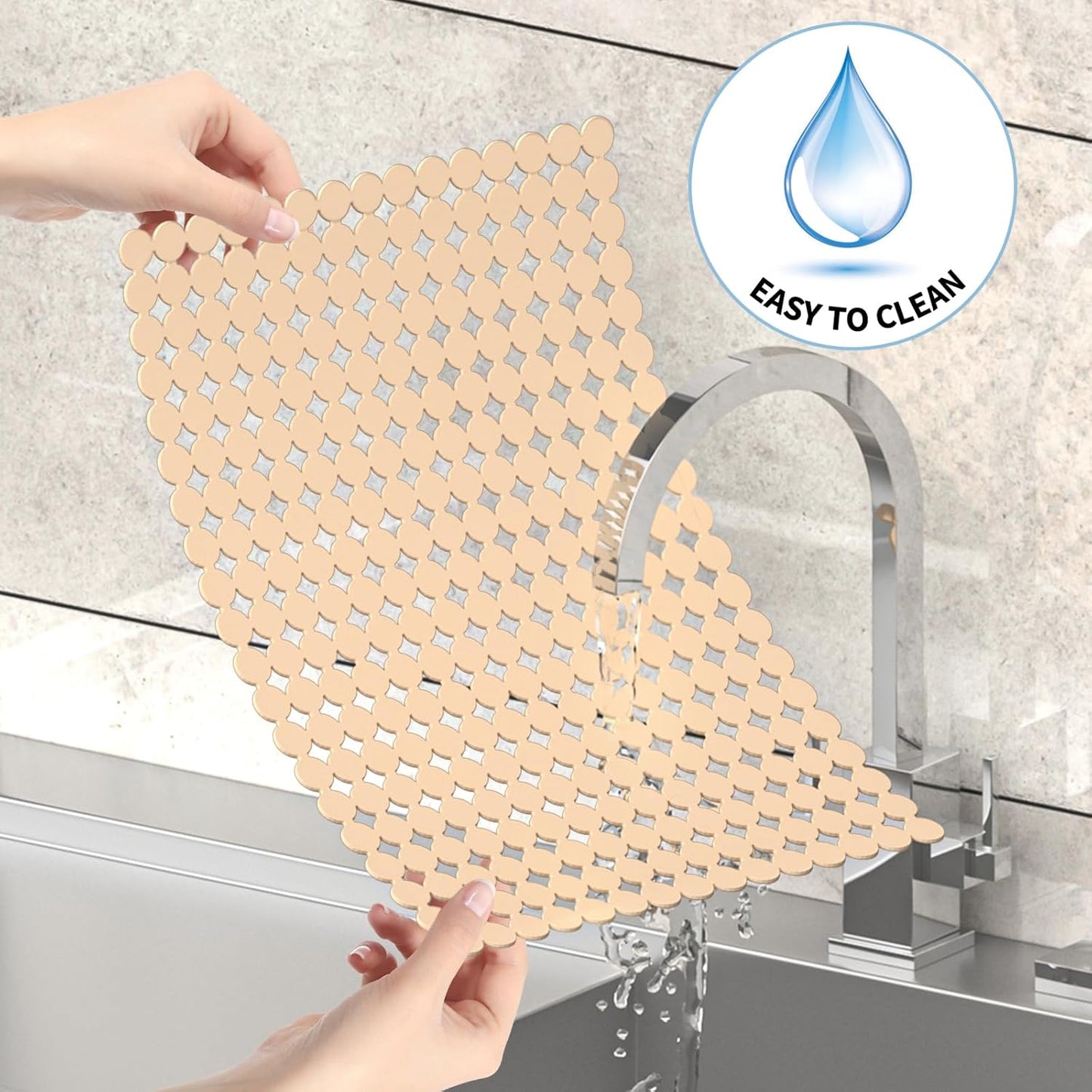 Qulable 2Pack Kitchen Sink Mat for Stainless Steel/Ceramic Sinks, PVC Eco-friendly Protectors for Bottom of Kitchen Sink, Adjustable, Fast Draining, Dots Design, 11.8x15.7 (Wheat)
