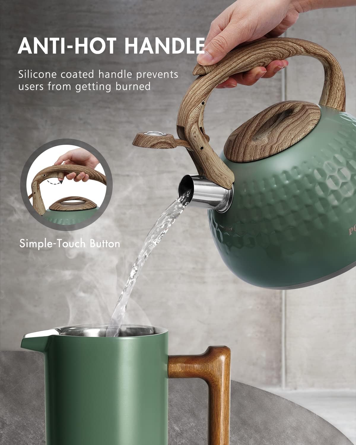 POLIVIAR Tea Kettle, 2.7 Quart Stovetop Tea Kettle, Audible Whistling Teapot, Food Grade Stainless Steel for Anti-Rust, Anti Hot Handle, Suitable for All Heat Sources (JX2020-RH30-2)