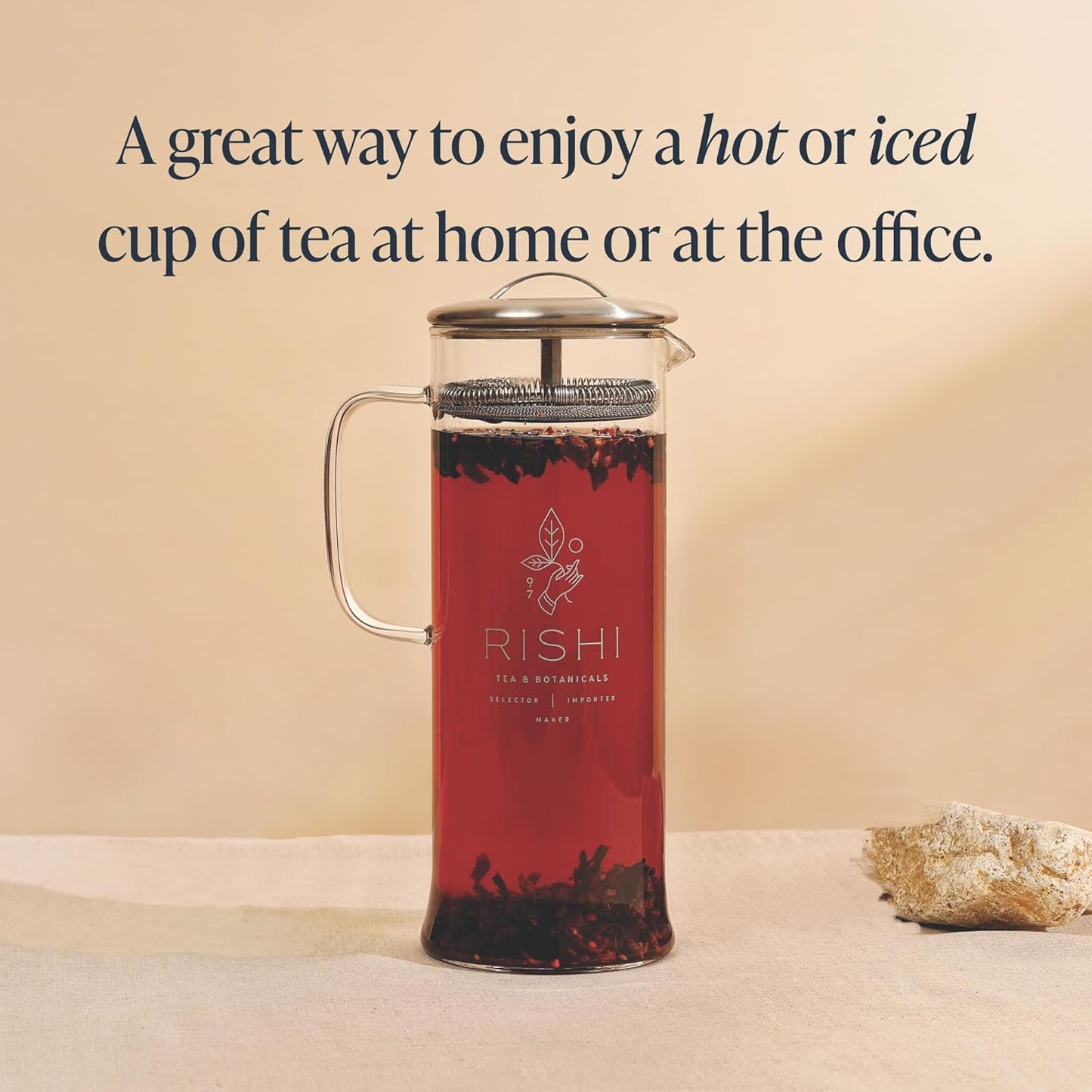 Rishi Tea Simple Brew Teapot - For 33oz Loose Tea Preparation, Built-in Strainer, Everyday Teaware, Easy to Clean, Borosilicate Glass, Enjoy Hot or Iced Tea - 1000ml