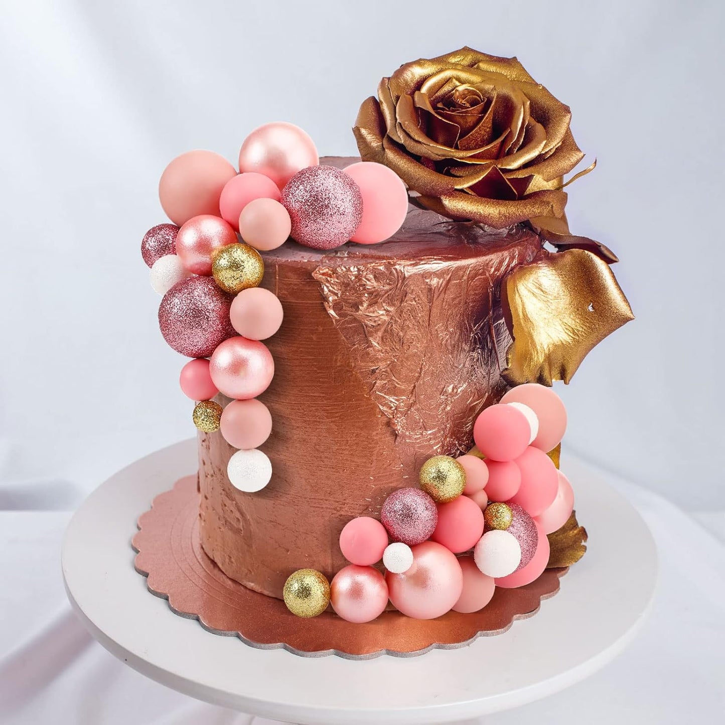 108 Pcs Balls Cake Topper DIY Cupcake Insert Foam Balloons for Cake Baking Wedding Anniversary Birthday Decoration(Assorted Pink, White, Gold,Multi Sizes)