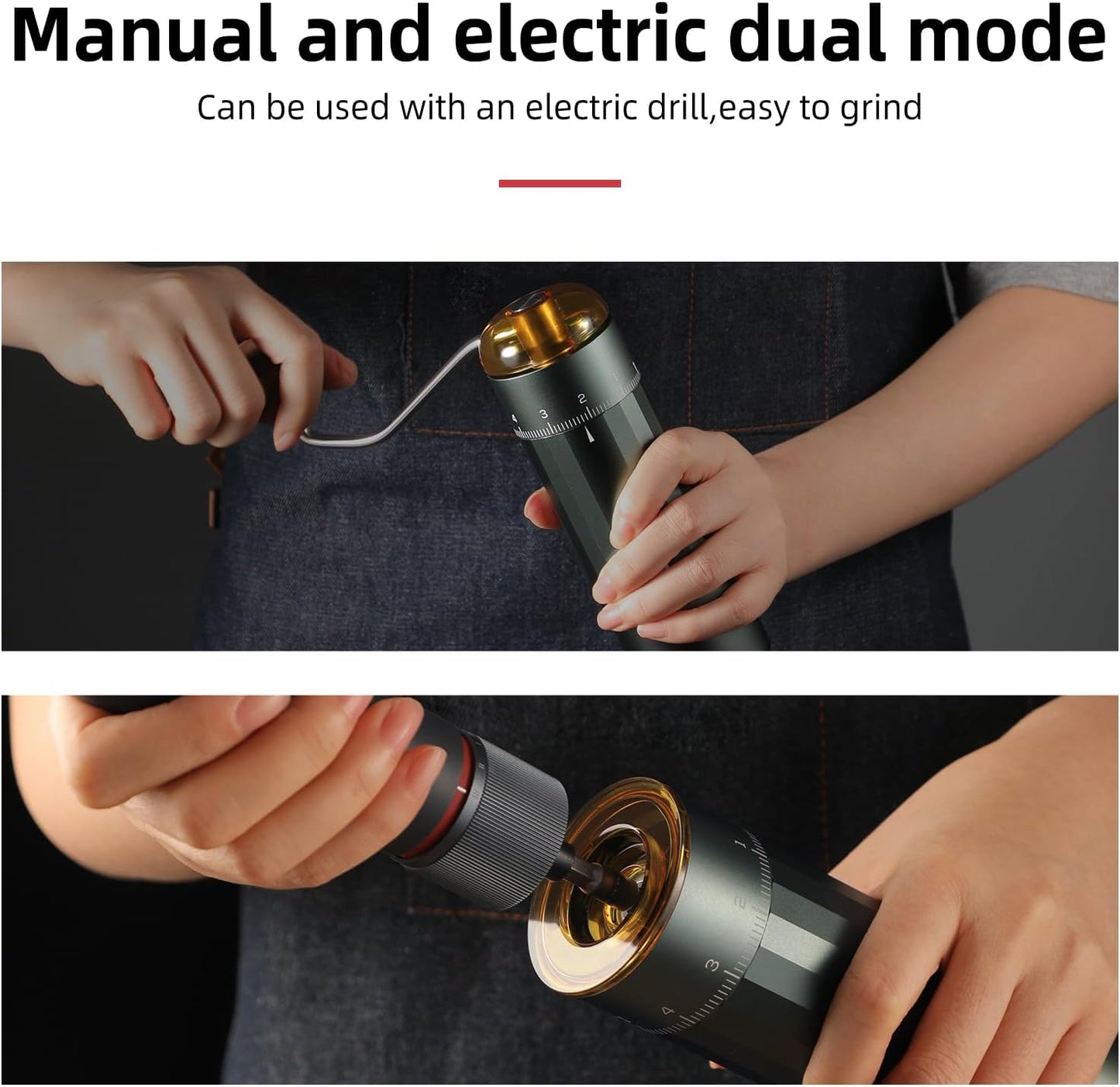 Manual Coffee Grinder, Z5 Hand Coffee Grinder with 25g Capacity External Adjustable Knob, Manual and Electric Dual Mode grinder, Espresso, Mocha, Pour-over, French Press Green