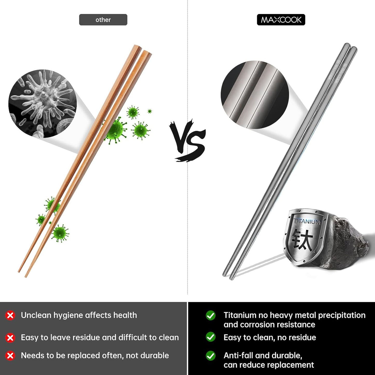 Pure Titanium Metal Chopsticks Reusable 5 Pairs Palillos Chinos Set High-end Tableware, Dishwasher Safe Light and Durable Chopsticks as Gift set