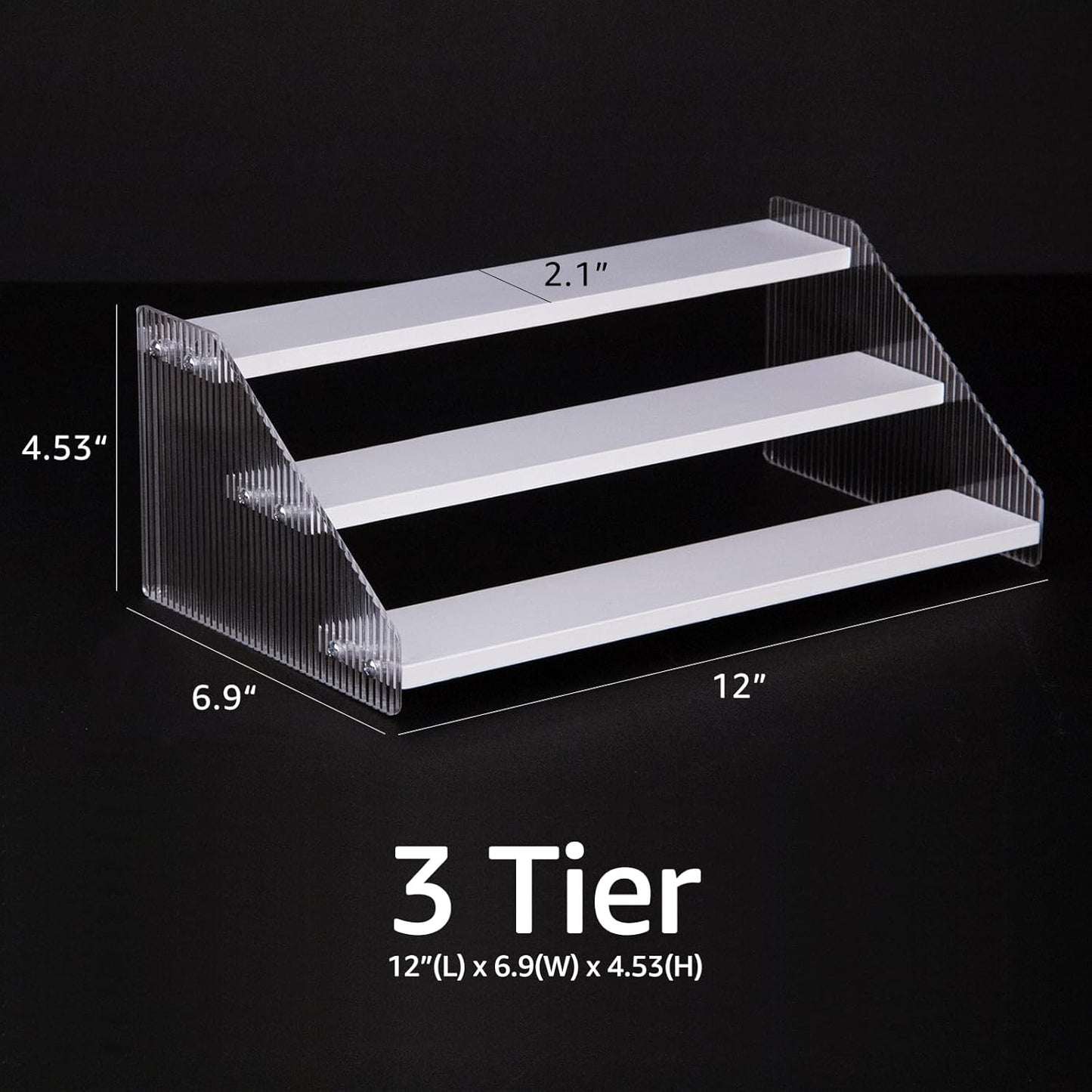 nianfeng Tiered Spice Rack, 3-Tier Spice Pantry Kitchen Cabinet Organizer, 12-Inch, Natural Wood Acrylic Stair Riser Stand, Countertop Seasoning Shelf (White)