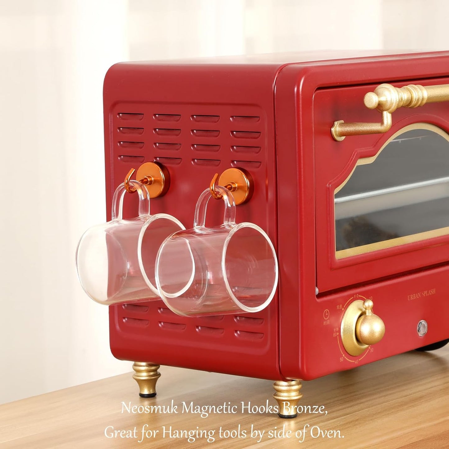 Neosmuk Magnetic Hooks Heavy Duty,Strong Magnet with Hook for Fridge, Super Neodymium Extra Strength Industrial Hooks for Hanging, Magnetic Hanger for Toolbox, Cruise, Grill(Bronze,10 Pack)