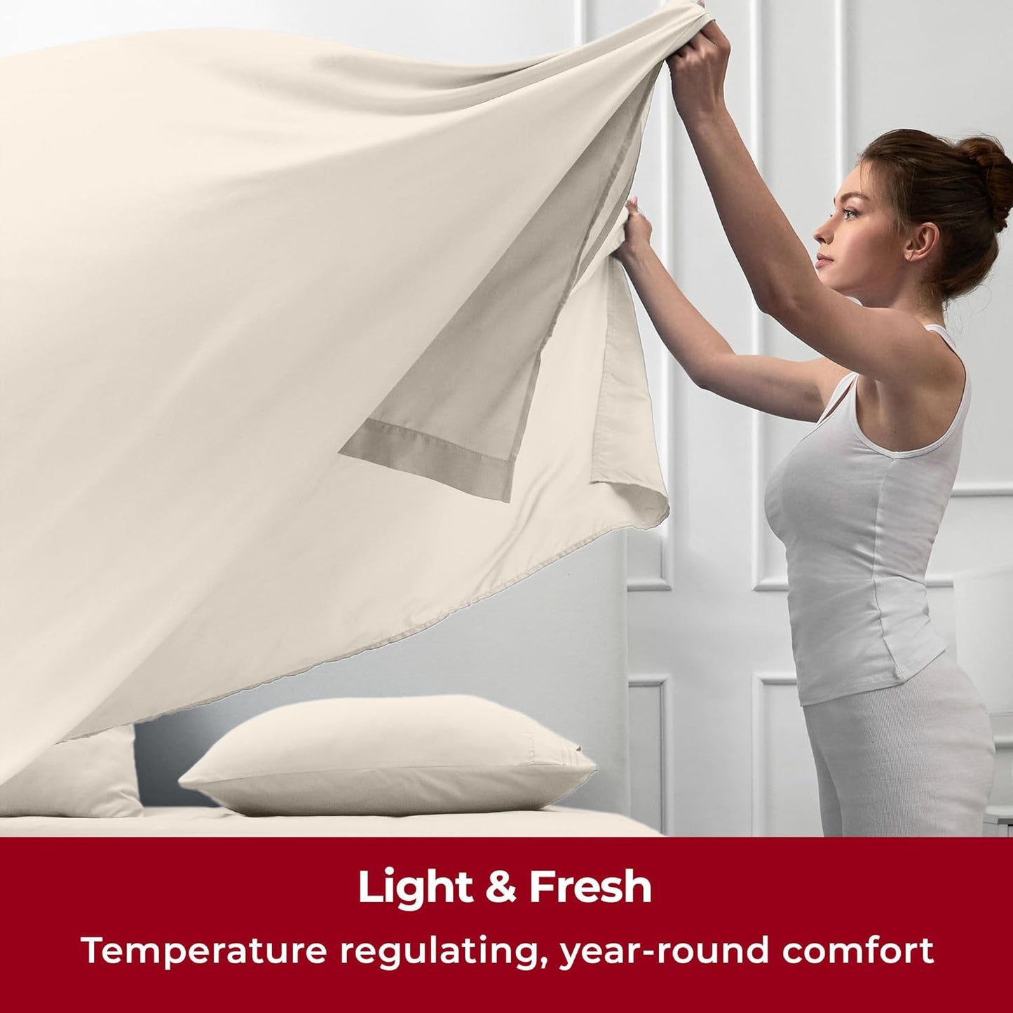 Mellanni Split King Sheets Set - 5 PC Iconic Collection Bedding - Hotel Luxury, Extra Soft, Cooling Bed Sheets - Wrinkle, Fade, Stain Resistant (Split King, Golden Ivory)