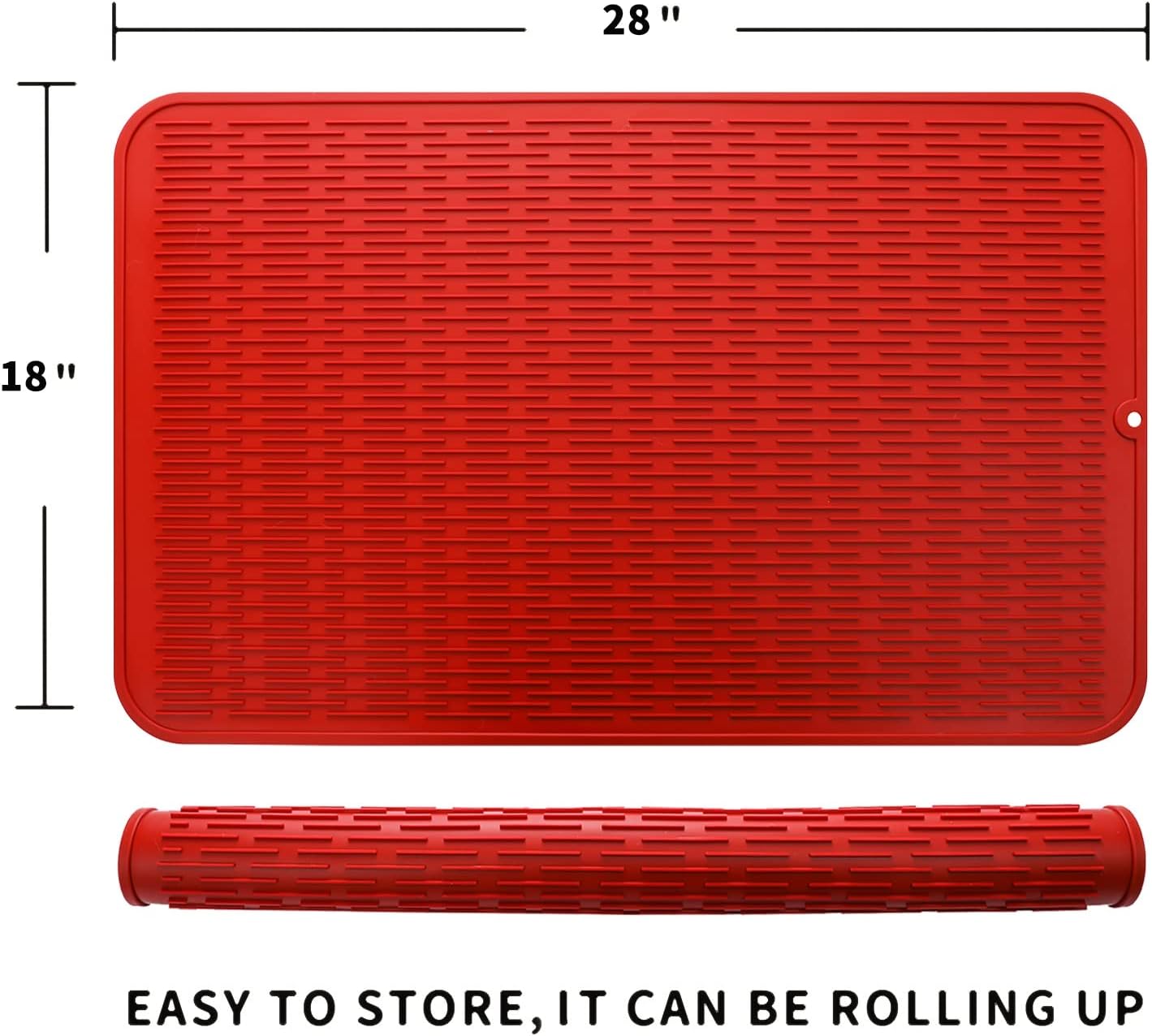 Silicone Dish Drying Mat for Multiple Usage,Easy clean,Eco-friendly,Heat-resistant Silicone Mat for Kitchen Counter or Sink,Refrigerator or Drawer Liner Red 3XL 28 inches x 18 inches