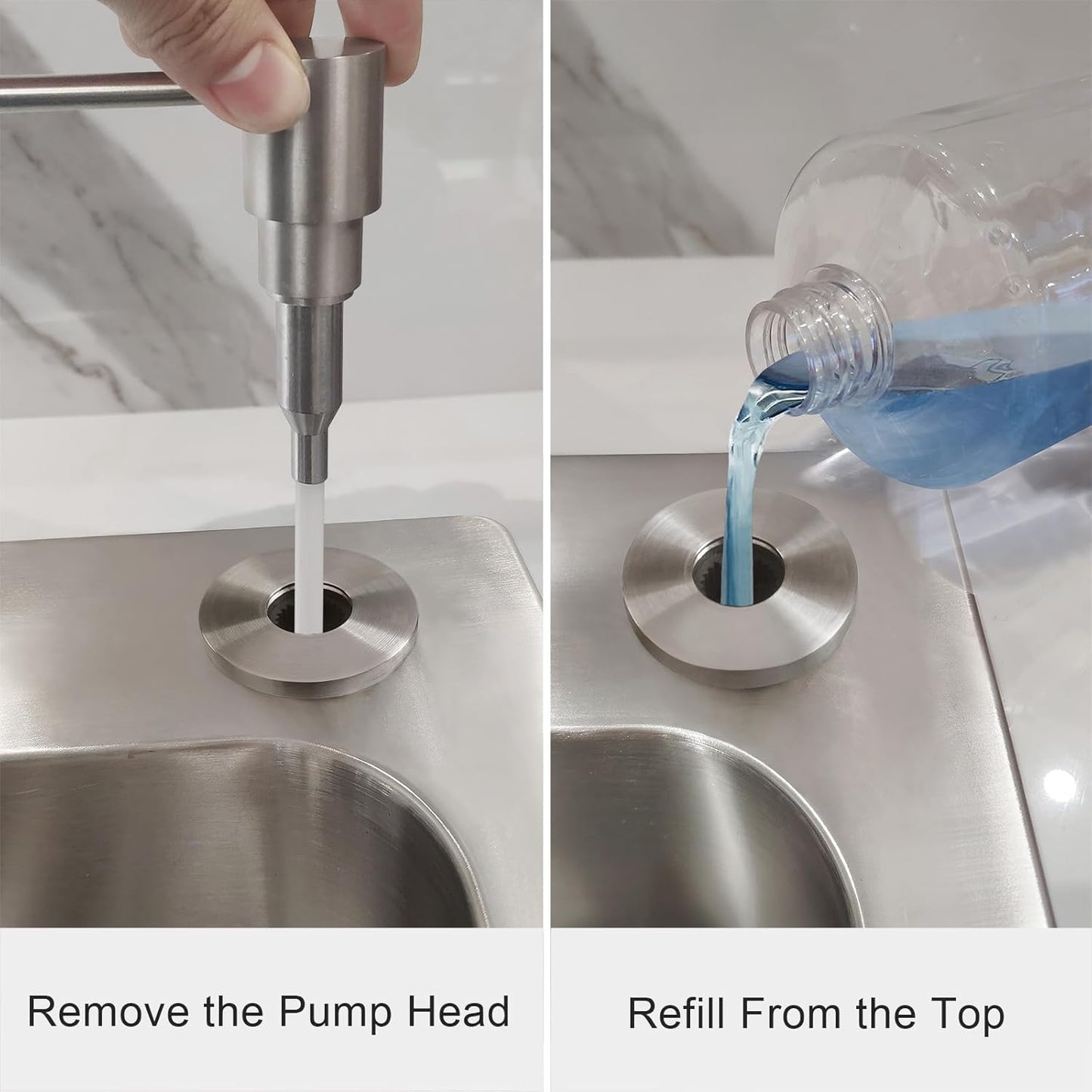 All Brass Soap Dispenser for Kitchen Sink Countertop Sink Soap Dispenser 17 OZ Bottle Built in Refill from The Top with Long Spout (Brushed Nickel)