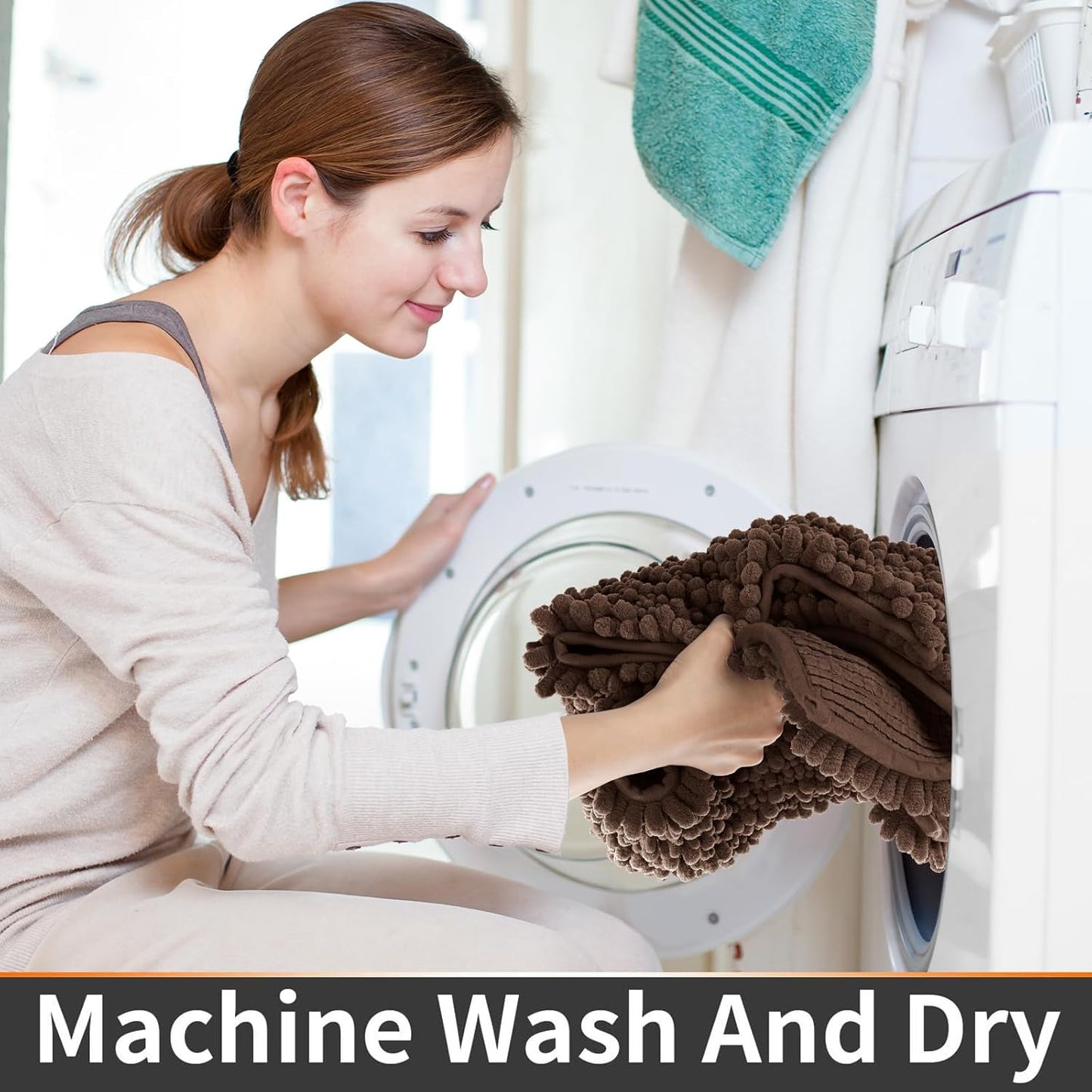 Yimobra Toilet Rug U Shaped Washable 24x20 Inch - Ultra Soft Absorbent Chenille Bath Rugs for Toilet, Quick Dry & Machine Washable, Non Slip Contour Bathroom Mat, Brown