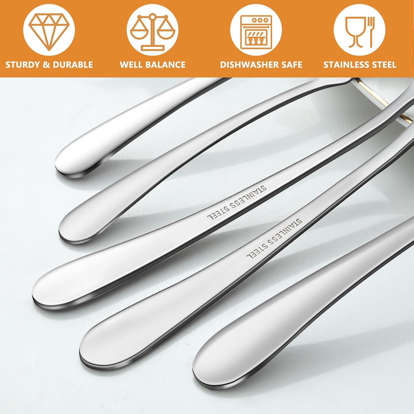 BEWOS Serving Utensils, 16-Piece Large Serving Set, 9.1” Serving Spoons, 9.1” Slotted Spoons, 9.1” Serving Forks, 9.5” Serving Tongs, Stainless Steel Serving Utensils Set for Parties, Dishwasher Safe