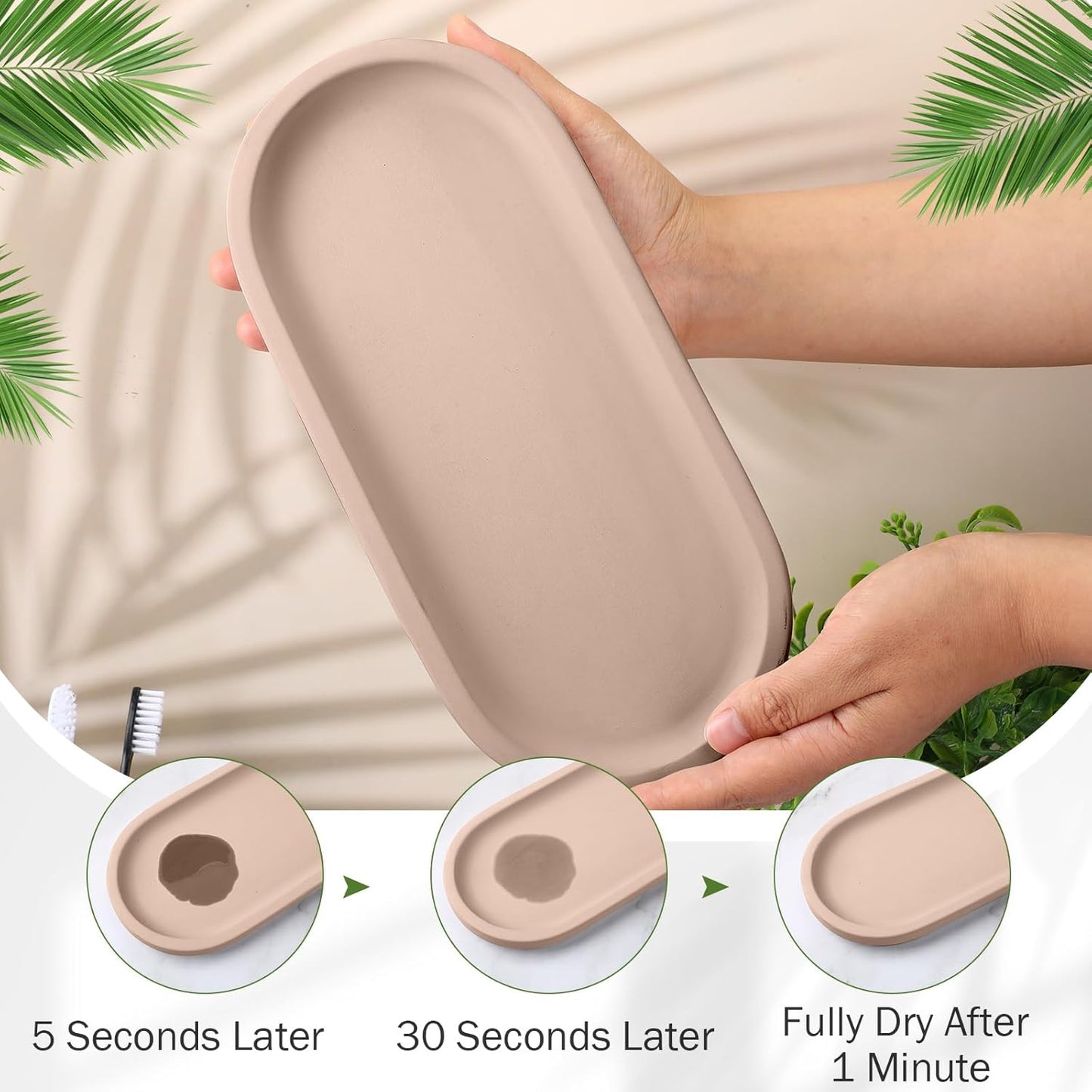 Diatomaceous Earth Sink Caddy, Instant Dry Bathroom Kitchen Sink Organizer, Minimalist Water Absorbing Dish Soap Holder, Stone Tray for Sponge Brush Candles (Brown)