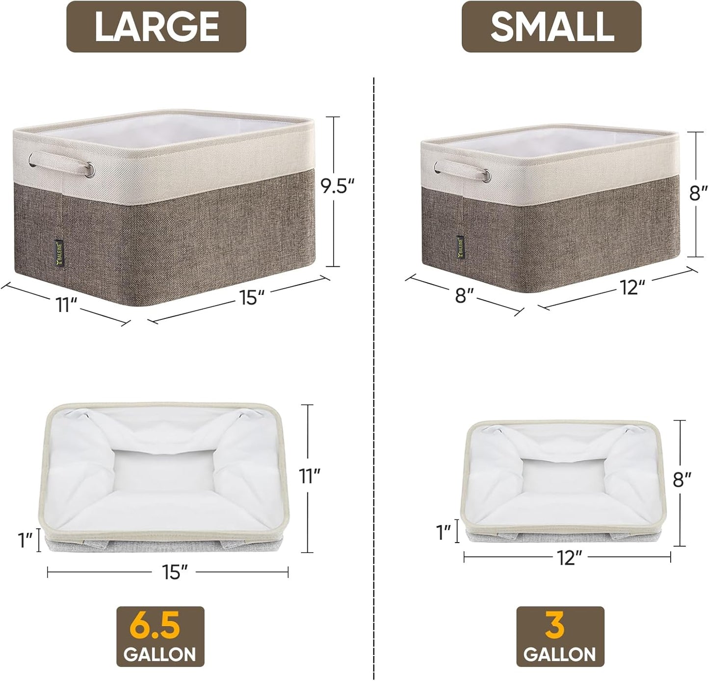 BALEINE 2 Pack Fabric Storage Bins for Shelves, Linen Storage Baskets for Organizing, Decorative Closet Bins for Clothes, Home (Brown, 12"x8"x8")