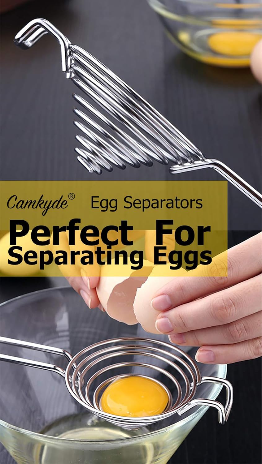 CAMKYDE Egg Separator Food Grade Stainless Steel Egg Yolk White Separation Tool, Set of 2 (Blue)