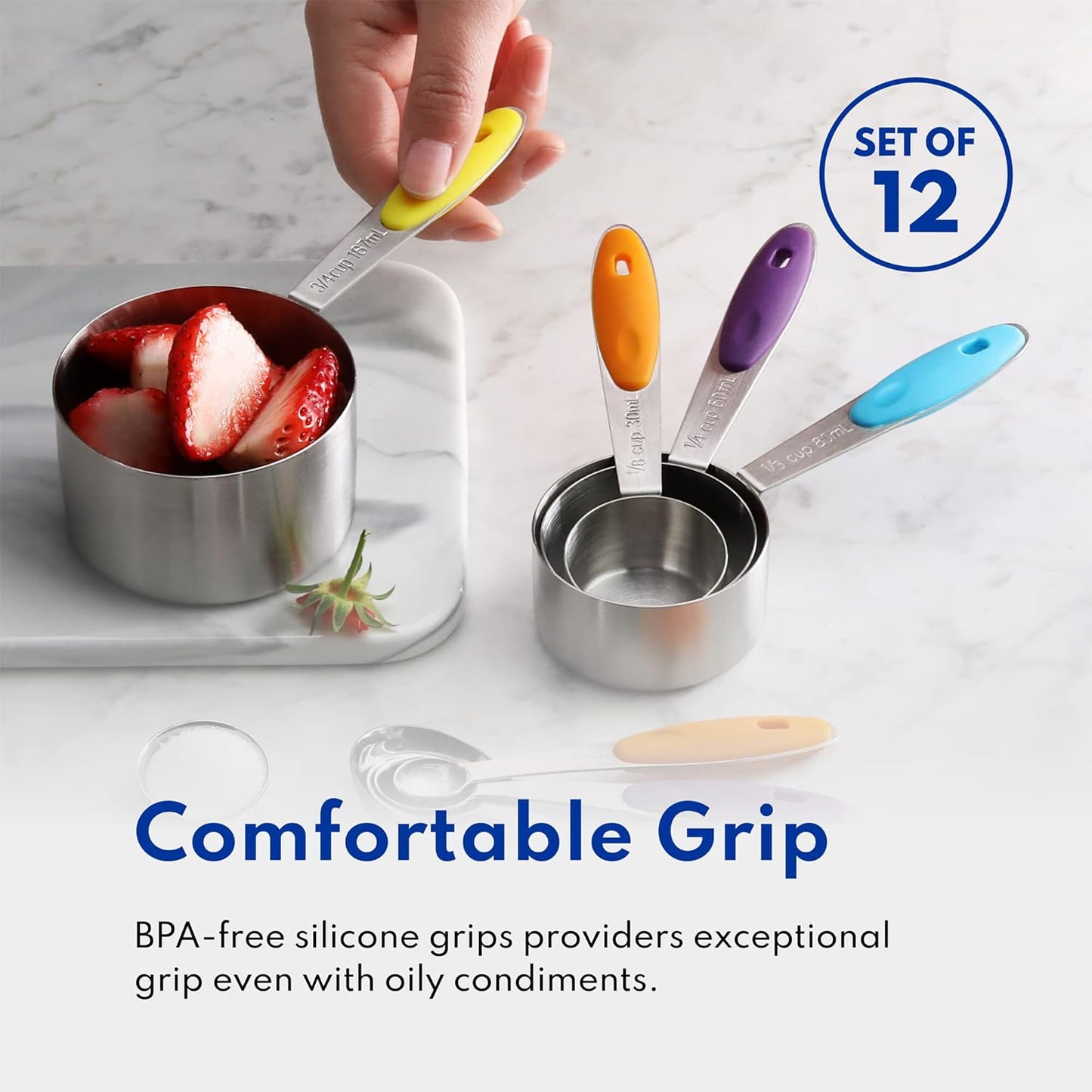 New Star Foodservice 1028065 Stainless Steel 18/8 12-Piece Measuring Cup and Spoon Set