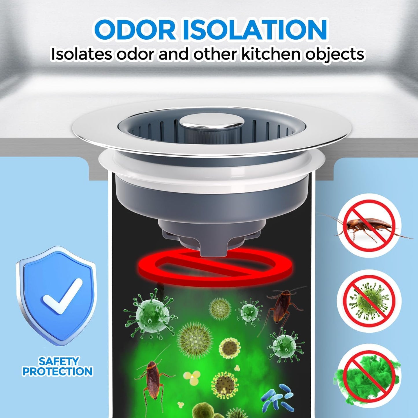 zaa 2 Pack 3 in1 Kitchen Sink Drain Strainer & Sink Stopper, Pop Up Stainless Steel Kitchen Drain Plug & Cover with Anti-Clogging Basket Strainer, Fit US Standard 3-1/2'' Drain Hole