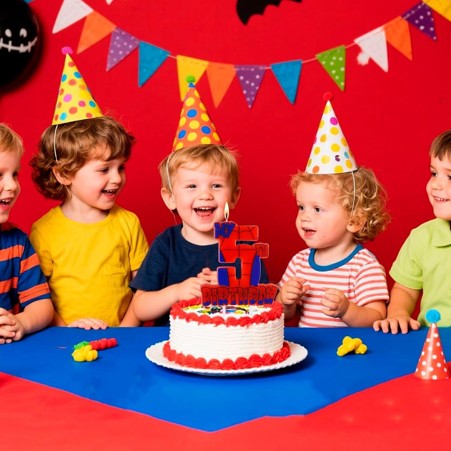 Spider Birthday Party Decorations, Number 5 Red Spider Web Happy Birthday Cake Candle for Boys Girls Spider Web 5th Birthday Party Supplies (Spider Web 5th Candle)