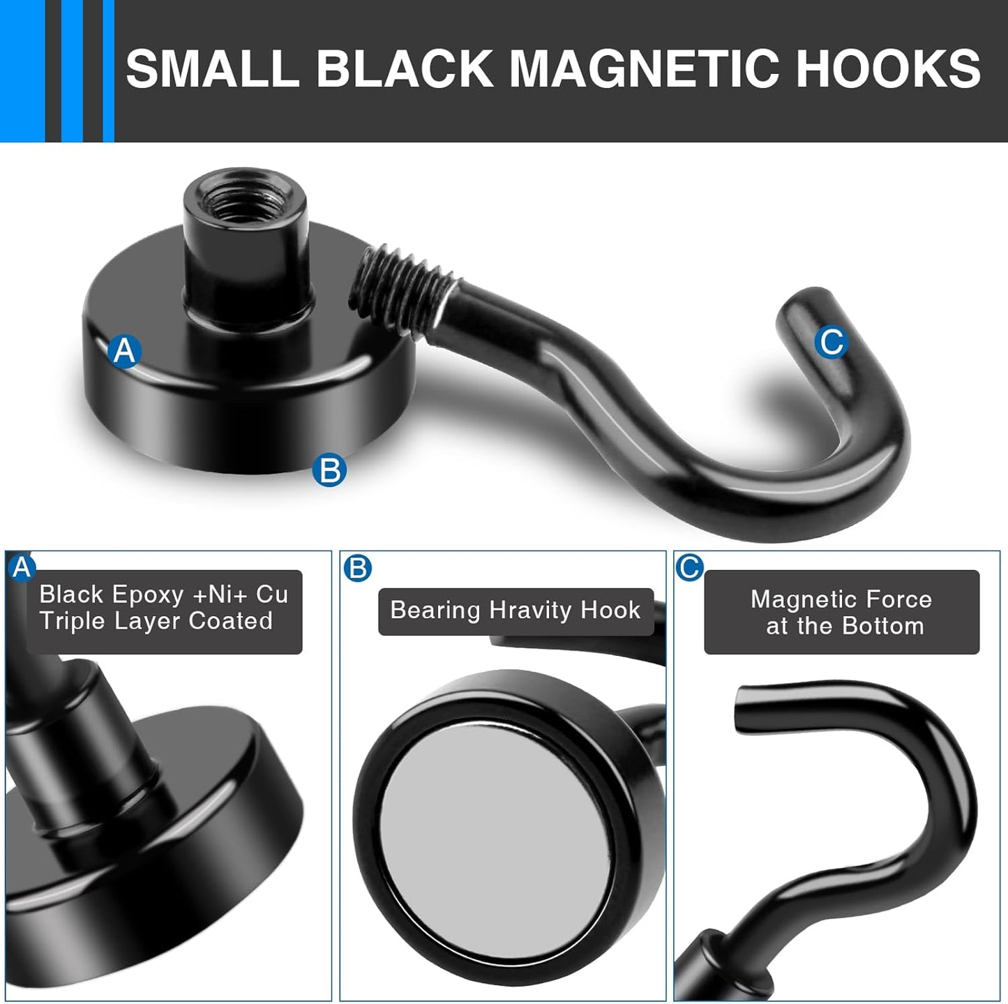 LOVIMAG Magnetic Hooks, 12 Pack 30lbs+ Magnet Hook 2025 Cruise Cabin Ship Essentials Heavy Duty Strong Magnets Refrigerator Fridge Hanging for Classroom Beach Vacation Kitchen Grills Home (Black)