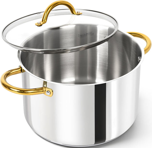 MICHELANGELO Stainless Steel Stock Pot - 8 Quart With Lid, Induction Compatible, Riveted Handle, Oven & Dishwasher Safe
