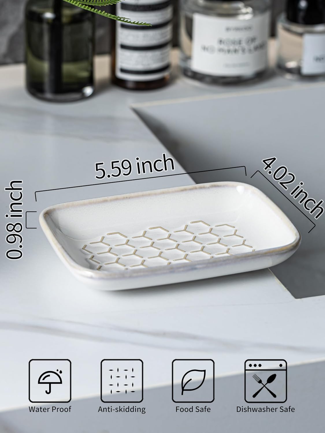 Gomakren Soap Dish for Shower, Bar Soap Holder, Ceramic Soap Dishes for Bar Soap, Sponge Holder Soap Saver Soap Tray for Bathroom Kitchen Sink, 5.5 Inch, Beige