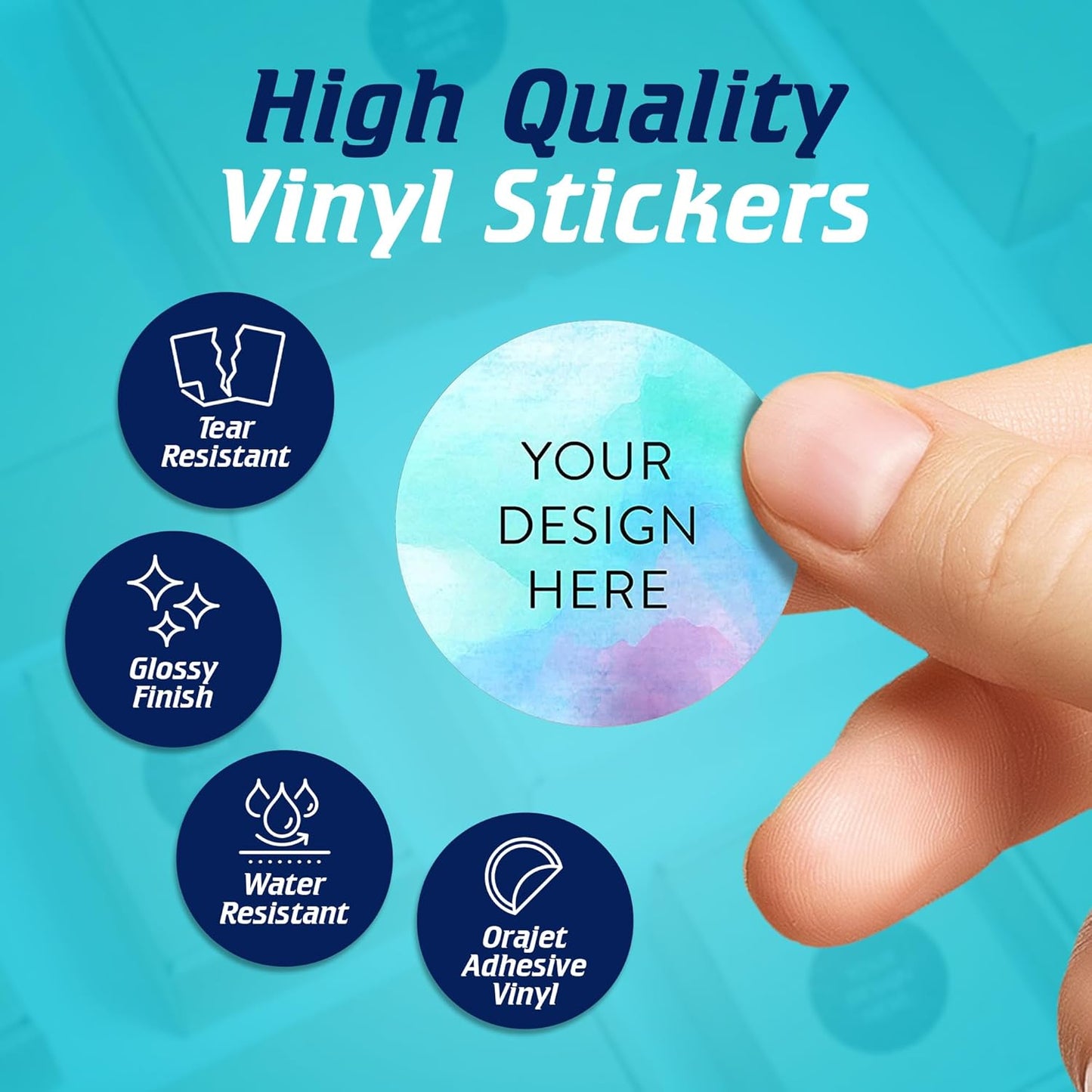 100 Custom Vinyl Stickers - Upload Your own Image, Text, Design, Logo - Personalized Logo Labels for Handmade, Packaging, Bottle, Jars, Candle, Brand Stickers (Sky Blue, 1.5x1.5)