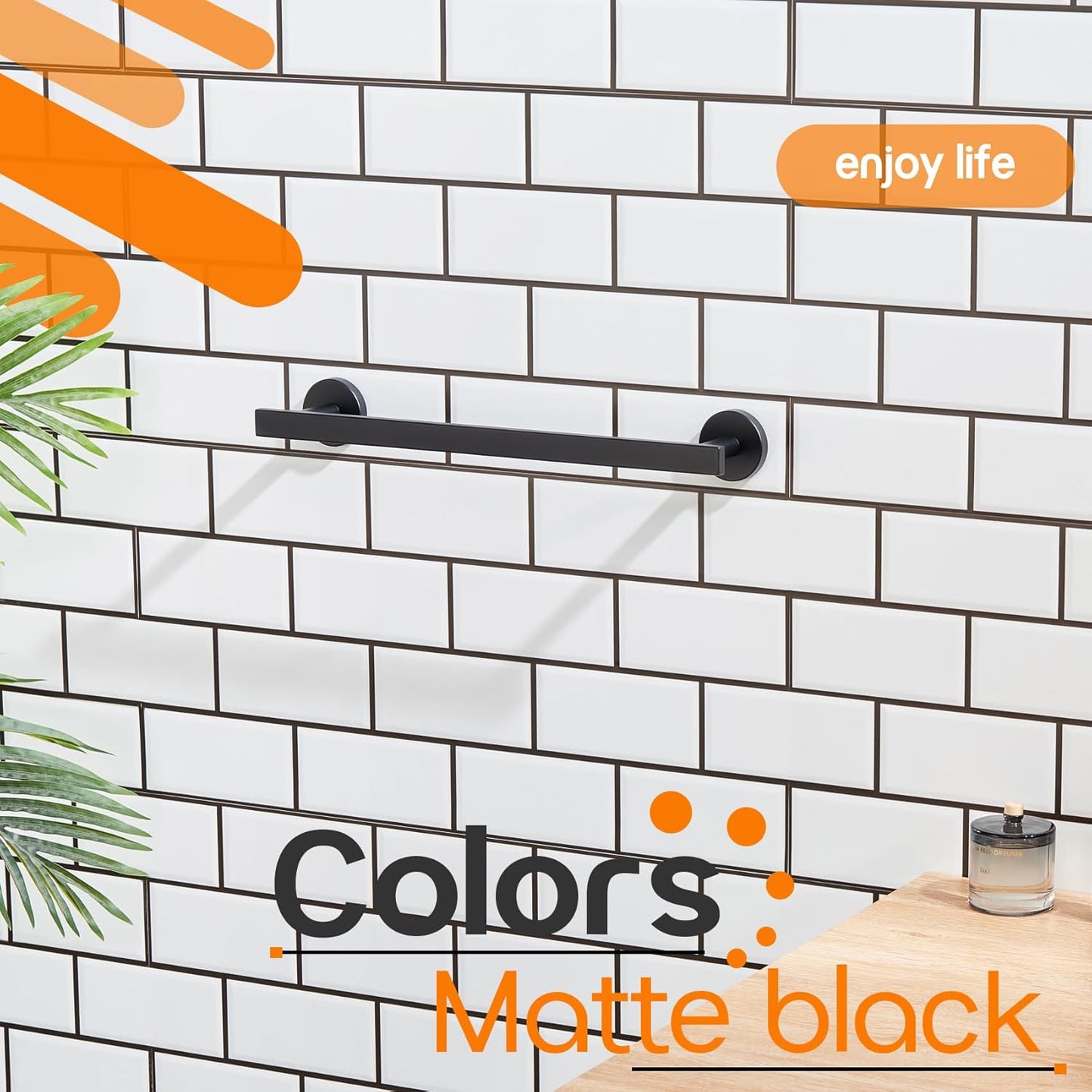 16 Inch Bathroom Towel Bar Bath Towel Rack Kitchen Towel Holder Towel Hanger Wall Mounted SUS304 Stainless Steel Matte Black AN4001MB-L16