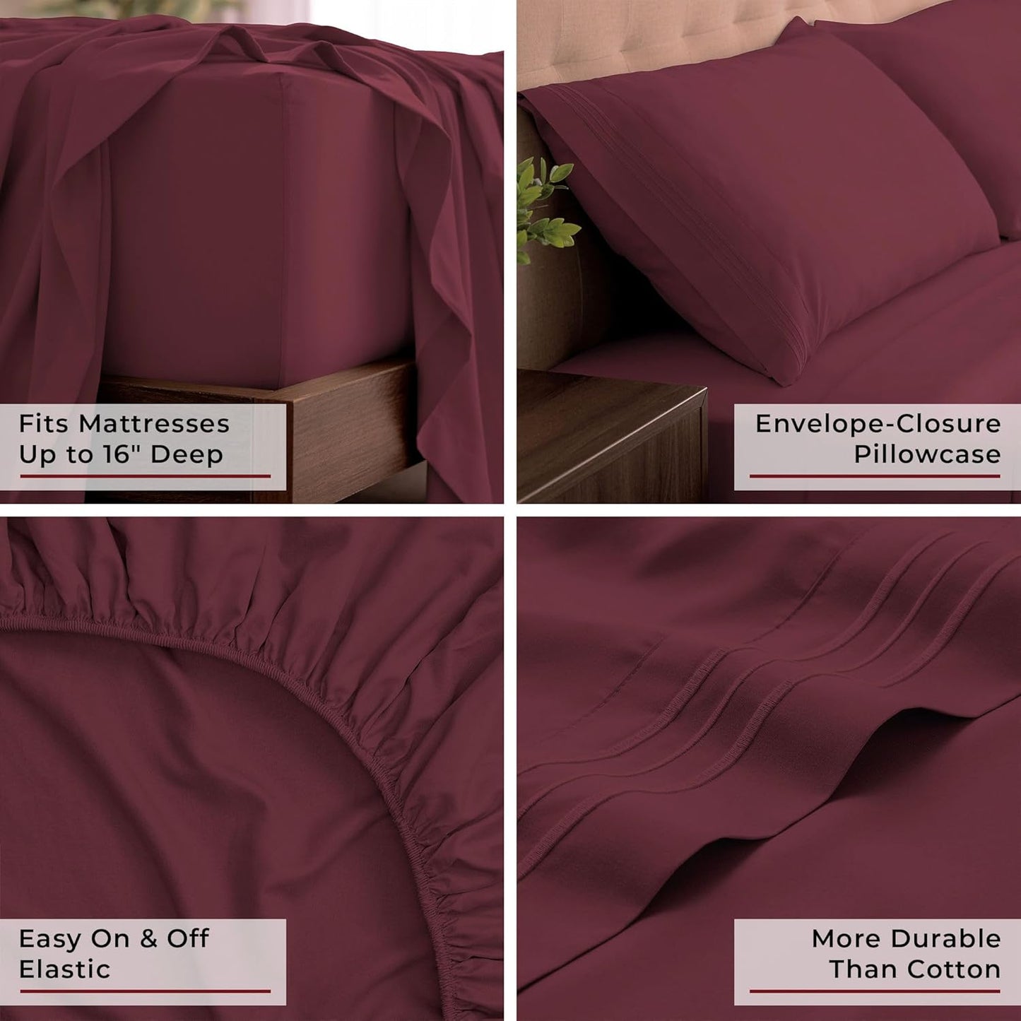 Mellanni California King Sheets Set - 4 PC Iconic Collection Bedding - Hotel Luxury, Extra Soft, Cooling Bed Sheets - Wrinkle, Fade, Stain Resistant (Cal King, Burgundy)