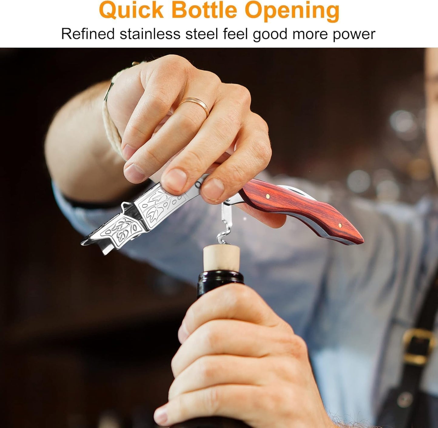 HOOMIL Wine Opener, 3-in-1 Professional Corkscrews for Wine Bottles with Foil Cutter and Cap Remover - Classic Rosewood