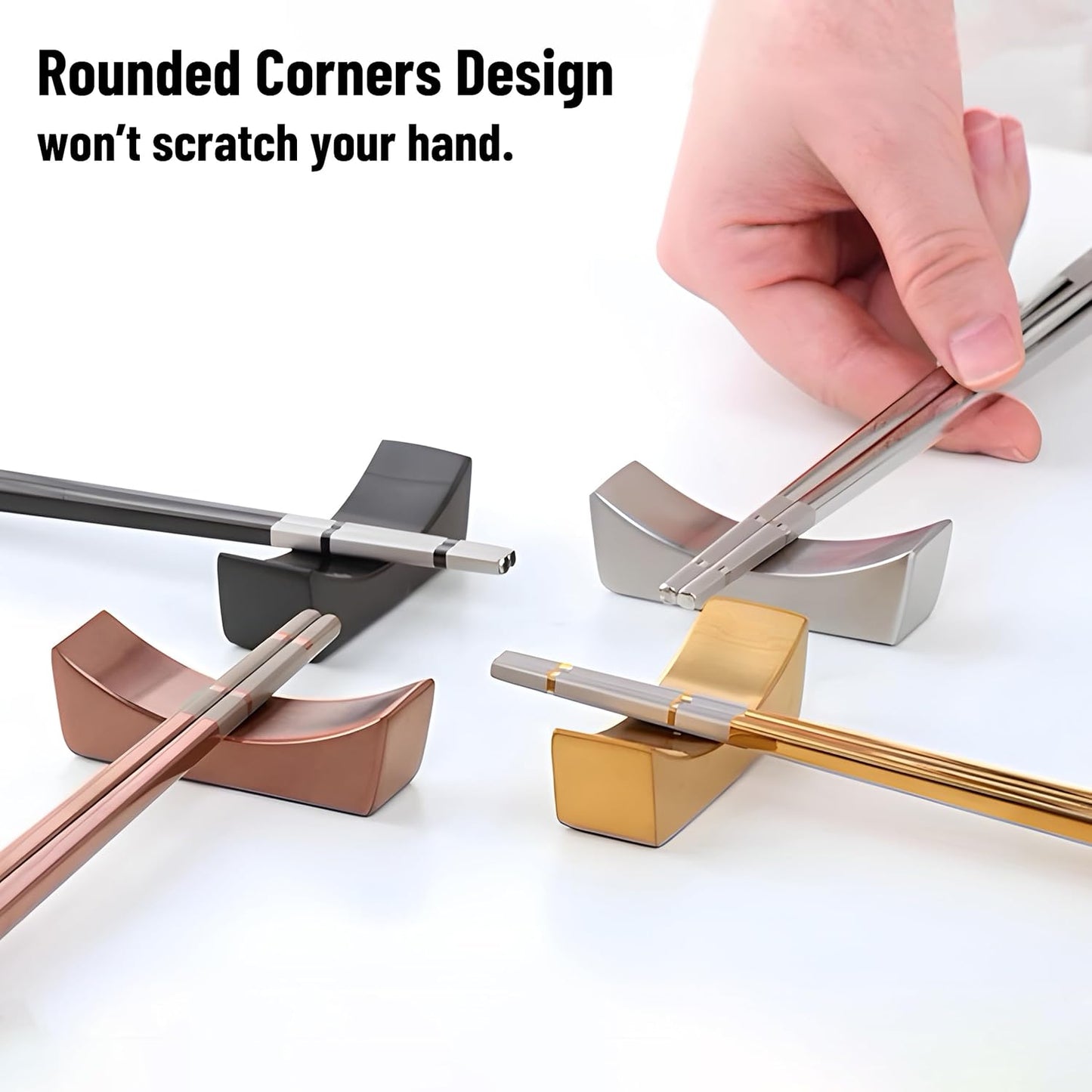 MyLifeUNIT Stainless Steel Chopsticks Rest, Knife Rest and Chopsticks Holder, Set of 4 (Black)