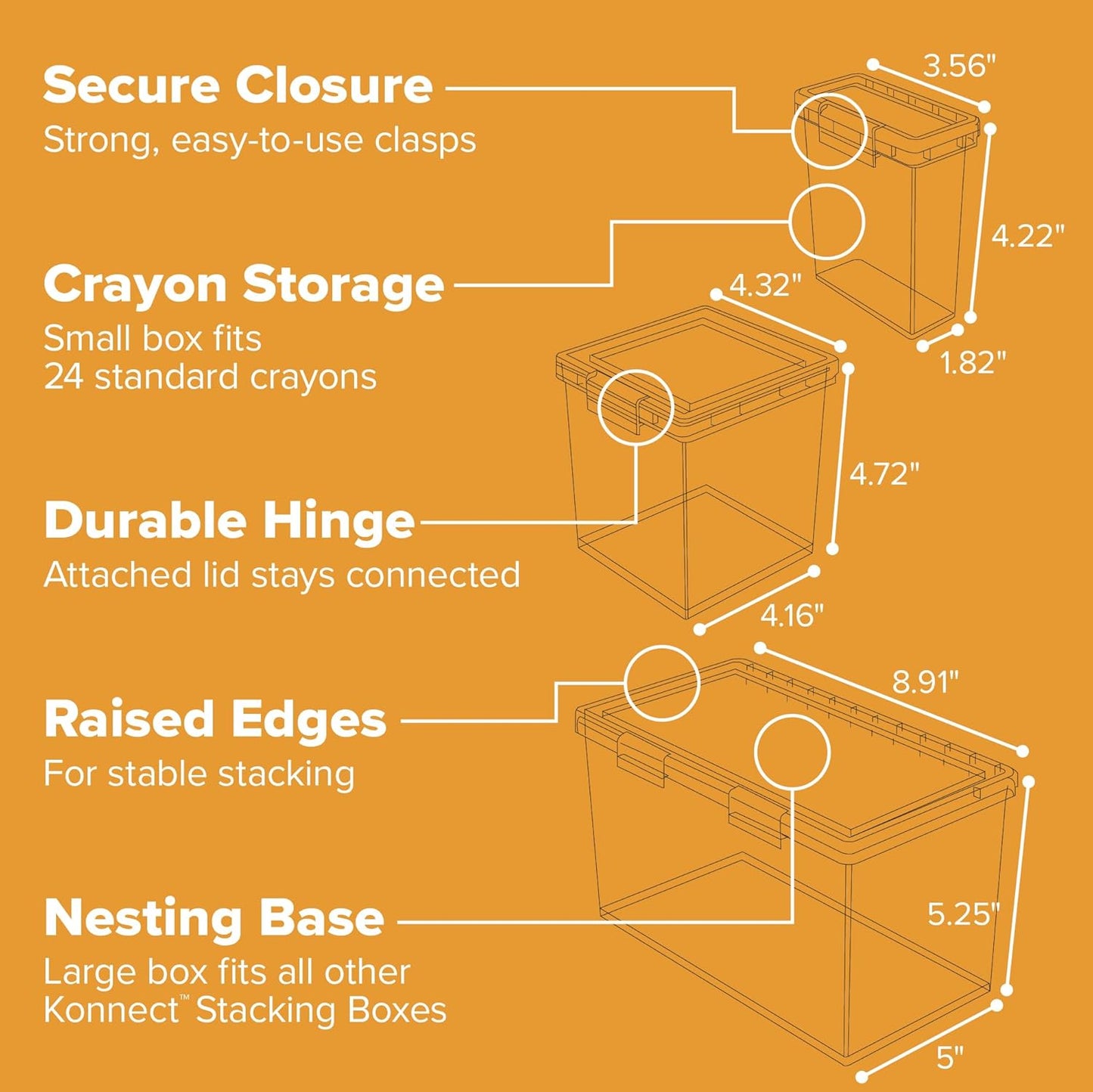 Bostitch Konnect Storage Containers with Lids, Organizer, Clear Plastic Box, Stackable Nesting Bins, 5-Piece Bundle, 1 Large, 2 Medium, 2 Small