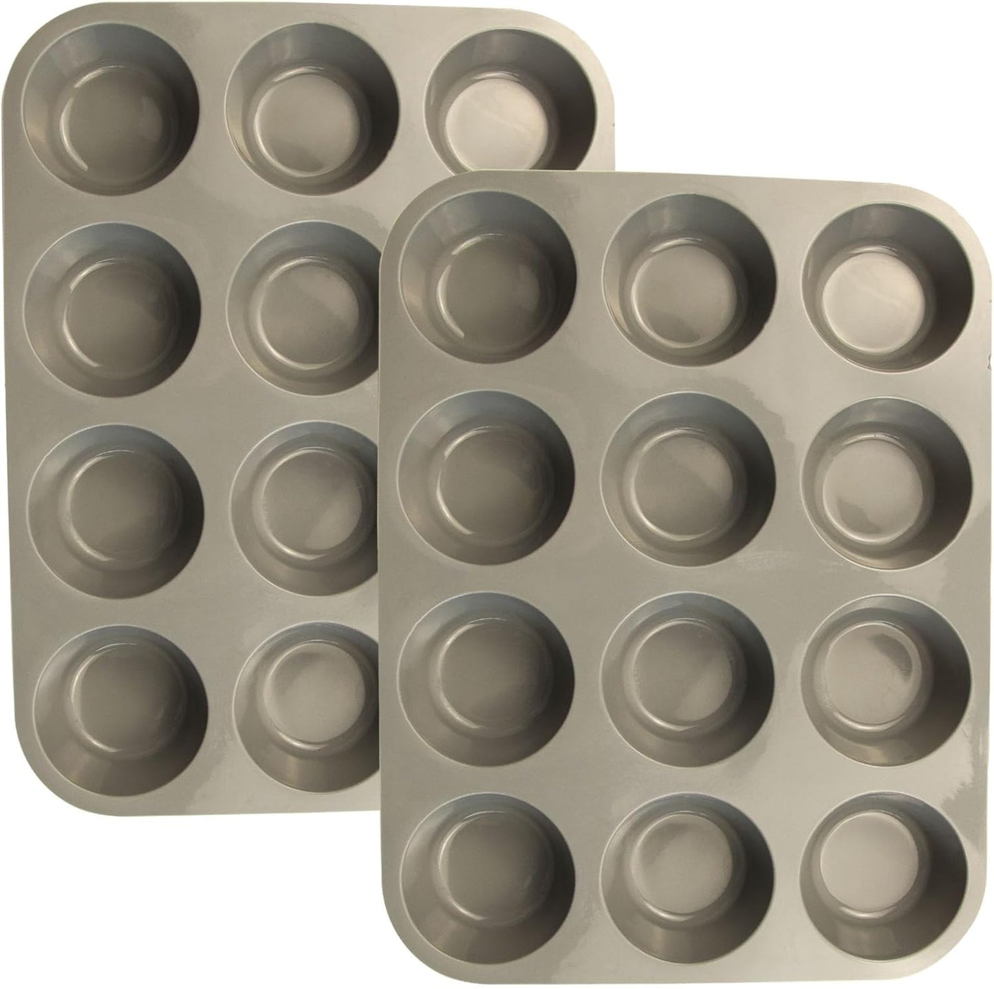 12 Cups Silicone Mini Muffin Pan Set, Nonstick Mini Cupcake Pans, BPA Free Small Muffin Tin for Baking, Set of 2 (Gray+Gray)