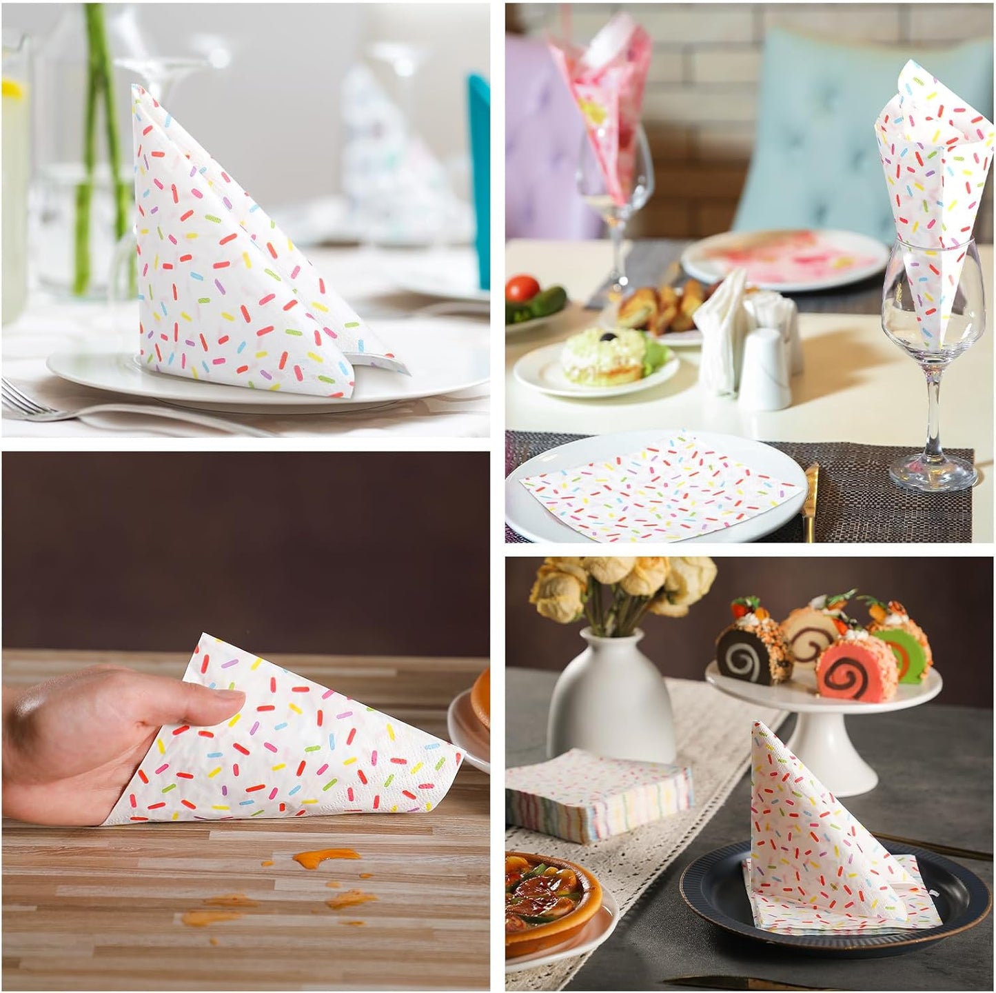 100 Pcs Sprinkles Napkins 2 Ply Disposable Paper Napkins for Baby Shower Birthday Party Theme Table Decor Supplies(White,Donut)