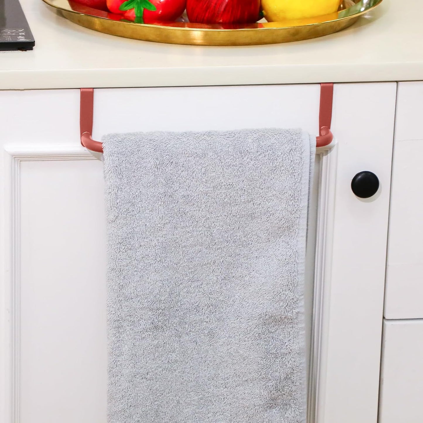 2 Pieces Metal Towel Bar Kitchen Cabinet Steel Towel Rack Bar for Hanging on Inside or Outside of Doors, Home Kitchen Bathroom(Rose Gold)