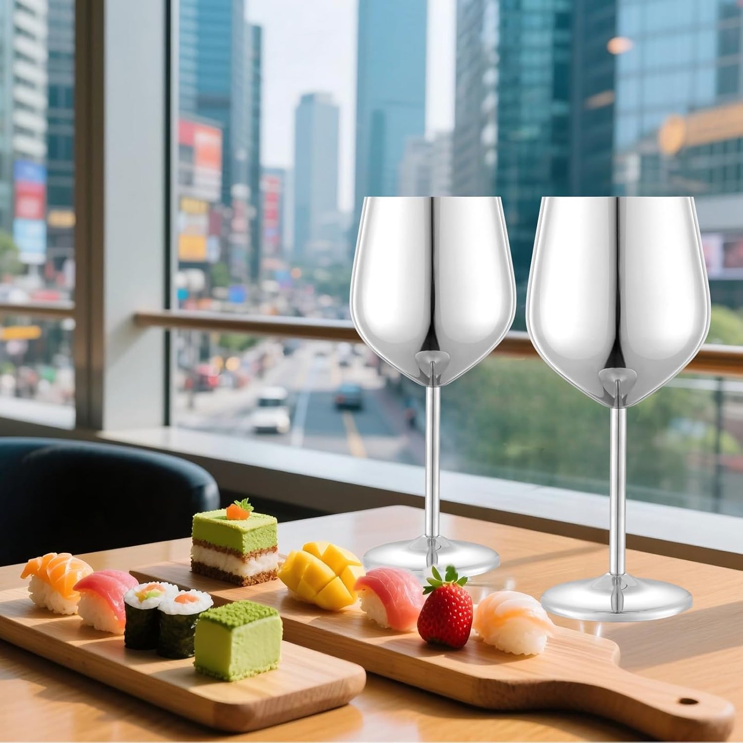 Stainless Steel Wine Glasses Set of 4 Unbreakable Wine Glass 18 oz Unique Metal Wine Goblets for Outdoor, Travel, Camping, Pool, Ideal Gift for Wine Lovers (Mirror-Silver)