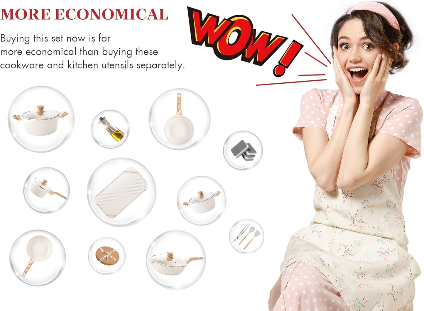 Caannasweis 20Pcs Cookware Sets, Nonstick Pots and Pans Set, Granite Induction Cookware, Non Stick Kitchen Cooking Set, Grayish White Grill Griddle Set, PFOS PFOA Free