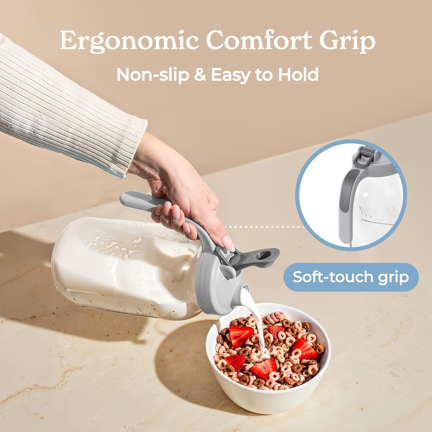 SMIRLY 64 oz Mason Jar Pitcher,Glass Pitcher with Wide Mouth,Water Jug with Double Leak Proof Lid for Iced Coffee,Hot Water,Breast Milk