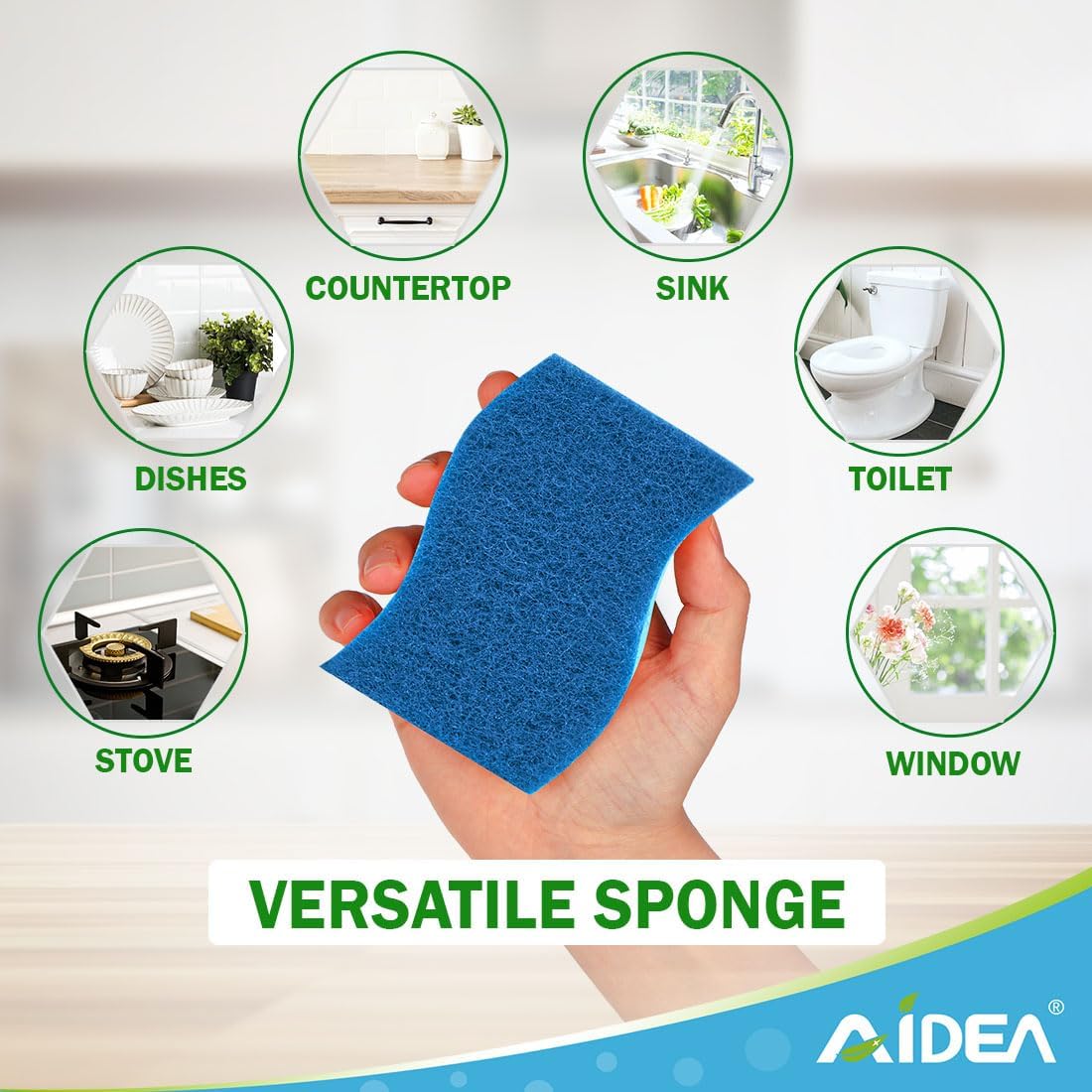 AIDEA Sponges Kitchen, Non-Scratch Scrub Sponge, 12Count, Sponges for Non-Stick Cookware, Kitchen Sponge for Dishes, Cleans Fast Without Scratching, Cleaning Power for Kitchen, Bathroom, Household