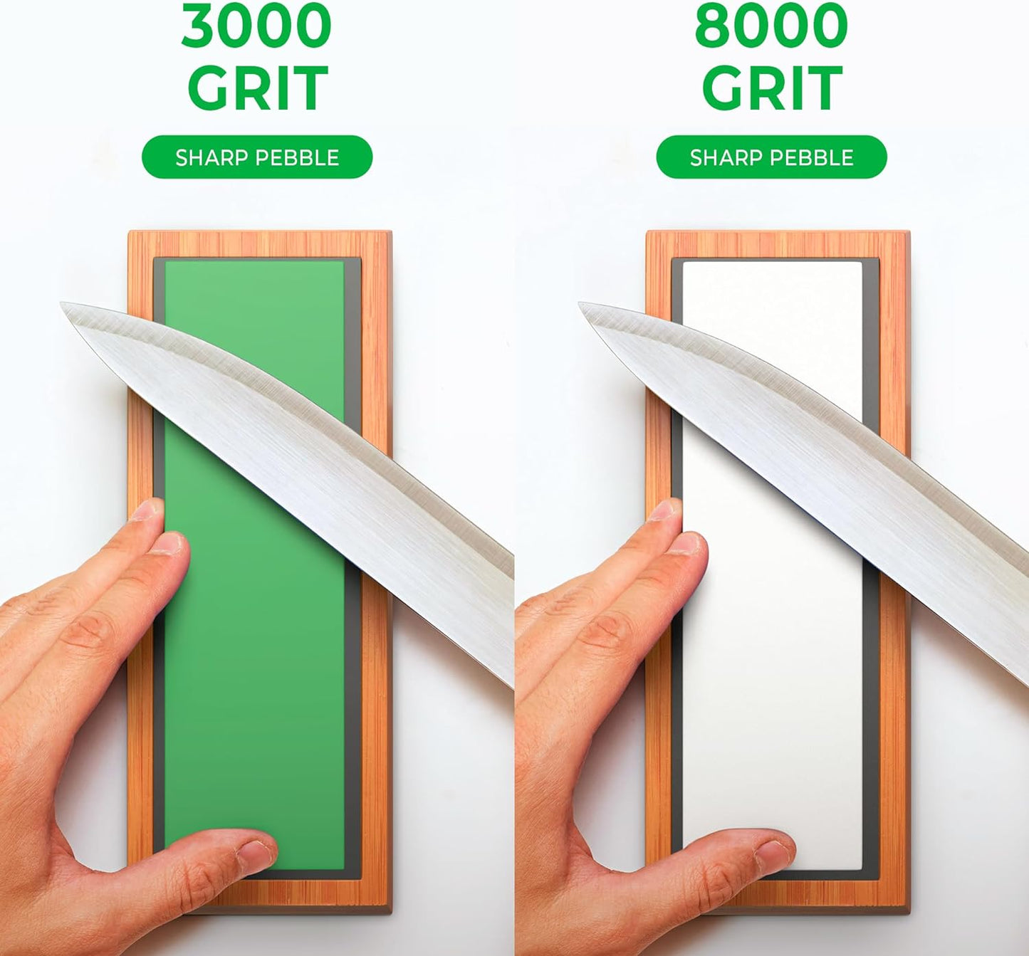 Sharp Pebble Premium Whetstone Knife Sharpening Stone 2 Side Grit 3000/8000 Wetstone Kit -Wetstone Kitchen Knife Sharpener with Non-Slip Bamboo Base & Flattening Stone