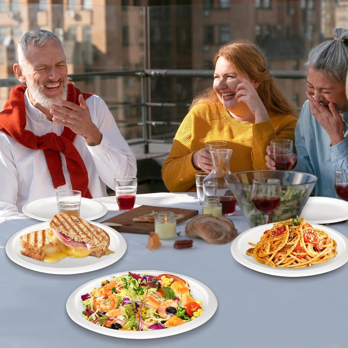 9 inch Paper Plates Bulk 500 Pack, 100% Compostable Plates Heavy Duty Sturdy, White Paper Plates Disposable Recycled Eco Friendly Biodegradable Sugarcane Plates